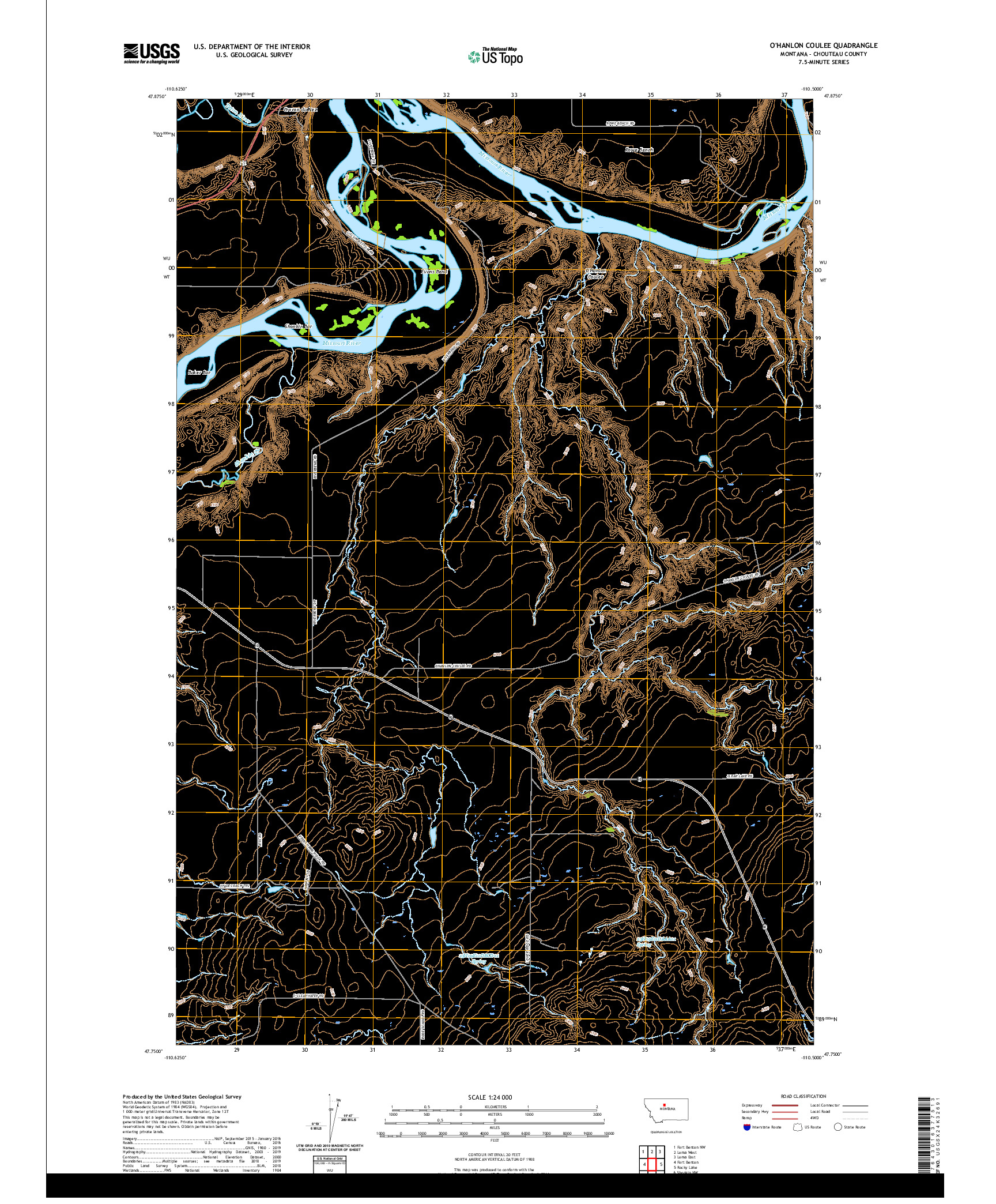 USGS US TOPO 7.5-MINUTE MAP FOR O'HANLON COULEE, MT 2020