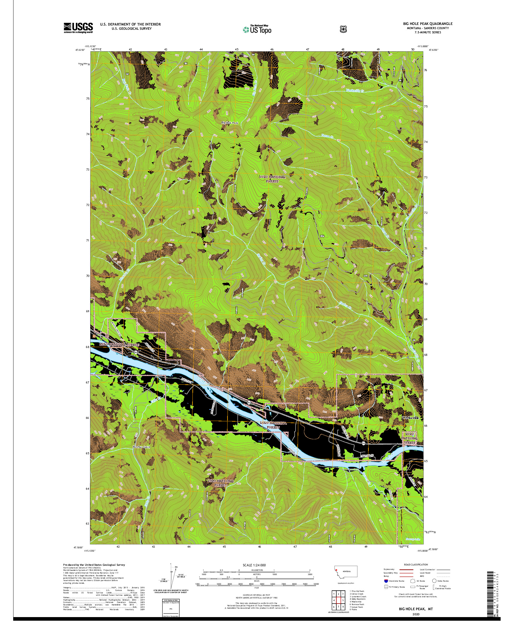 USGS US TOPO 7.5-MINUTE MAP FOR BIG HOLE PEAK, MT 2020