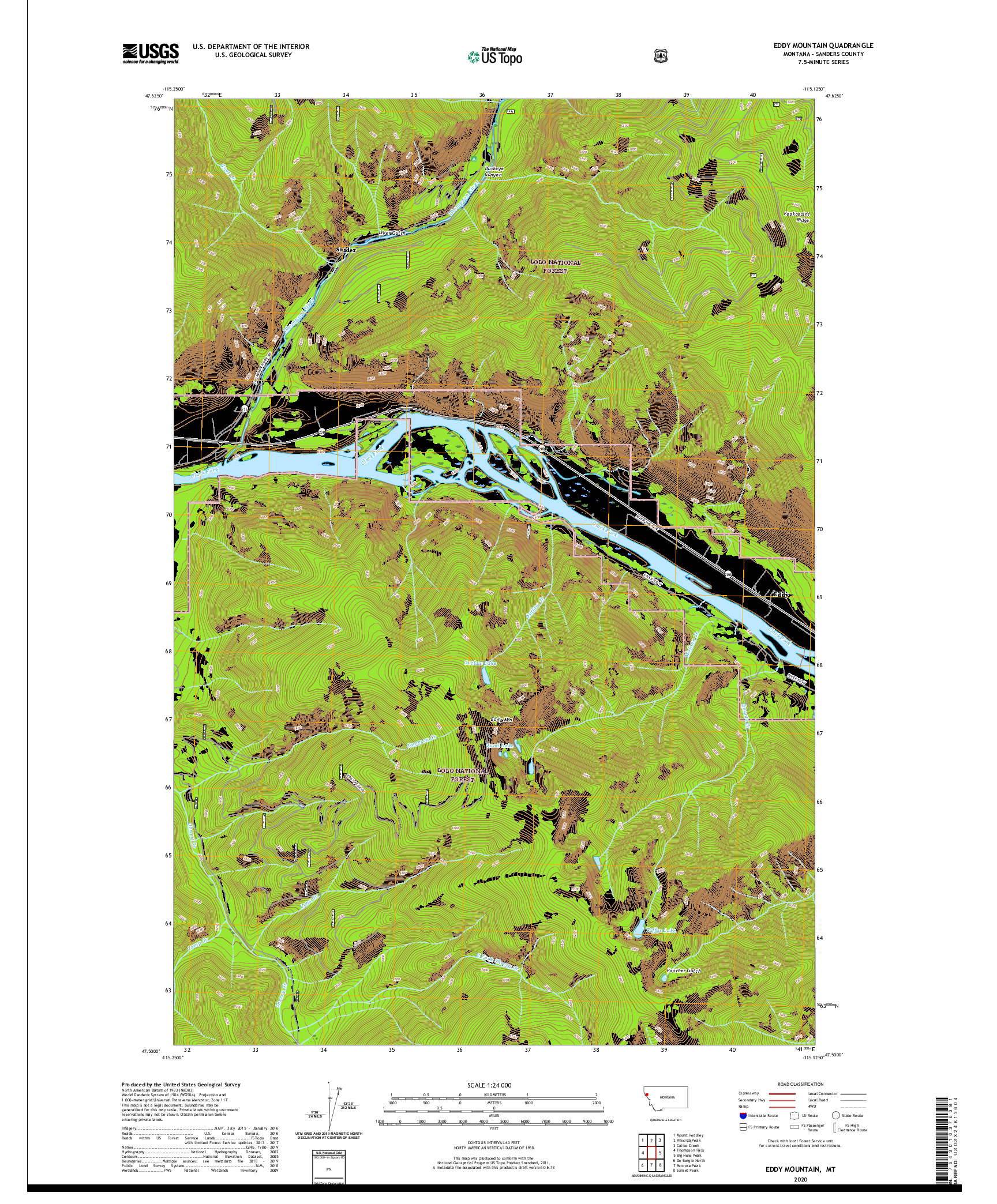 USGS US TOPO 7.5-MINUTE MAP FOR EDDY MOUNTAIN, MT 2020