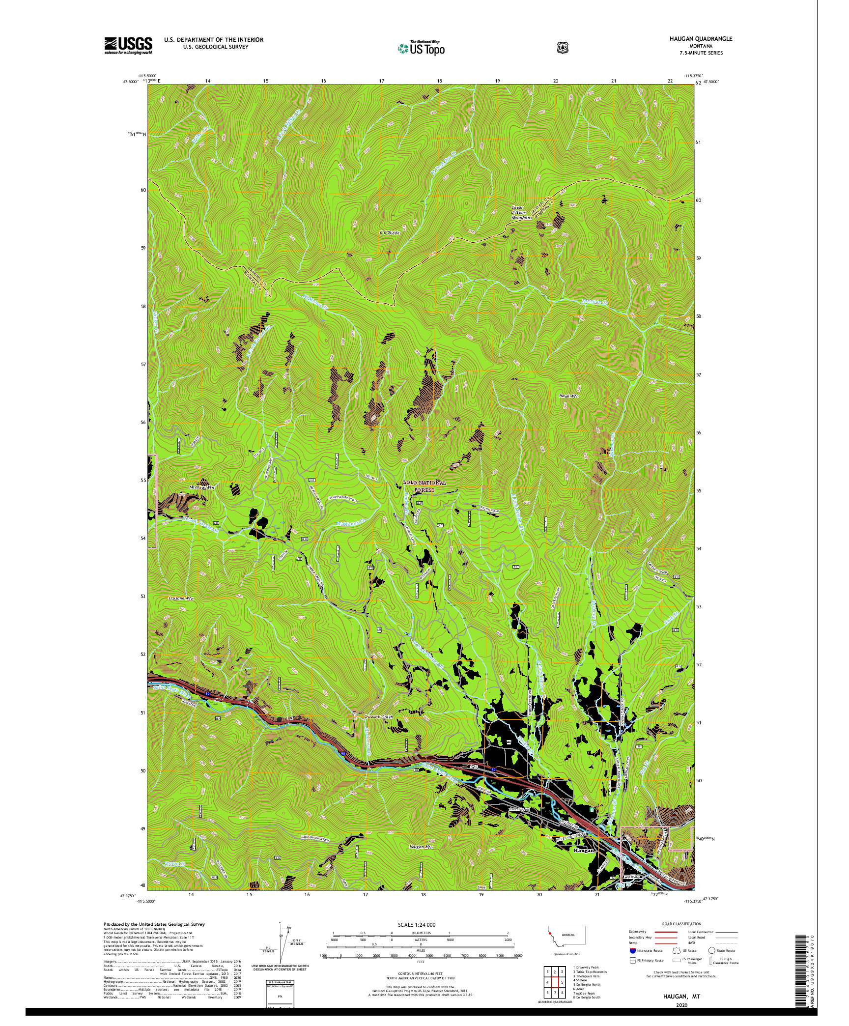 USGS US TOPO 7.5-MINUTE MAP FOR HAUGAN, MT 2020