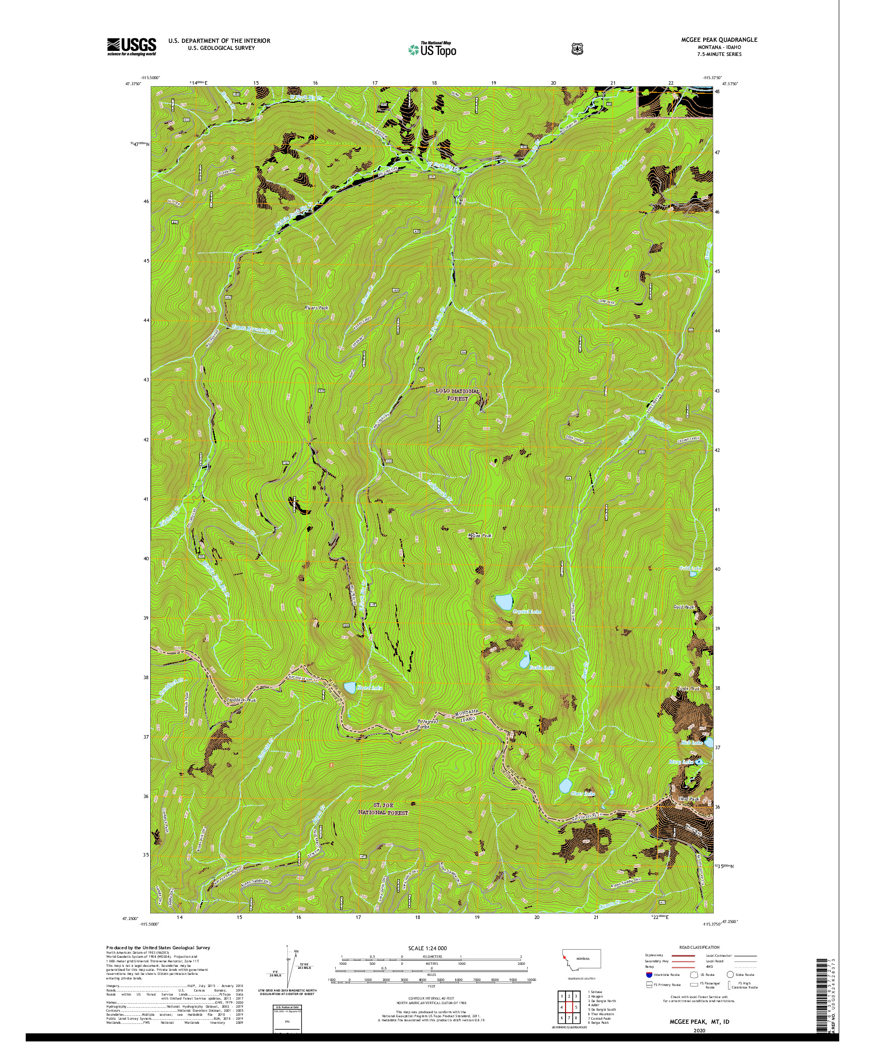USGS US TOPO 7.5-MINUTE MAP FOR MCGEE PEAK, MT,ID 2020