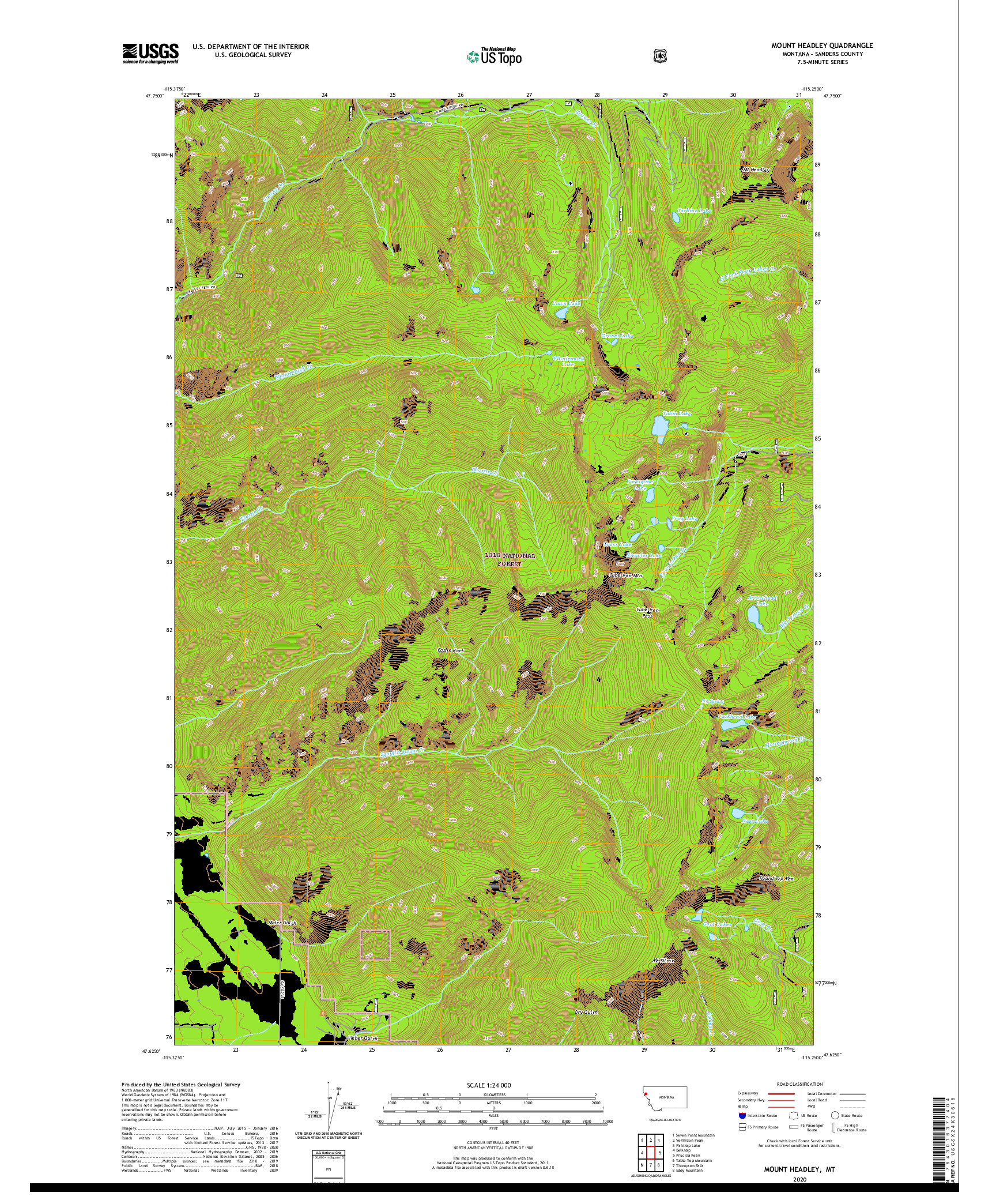 USGS US TOPO 7.5-MINUTE MAP FOR MOUNT HEADLEY, MT 2020