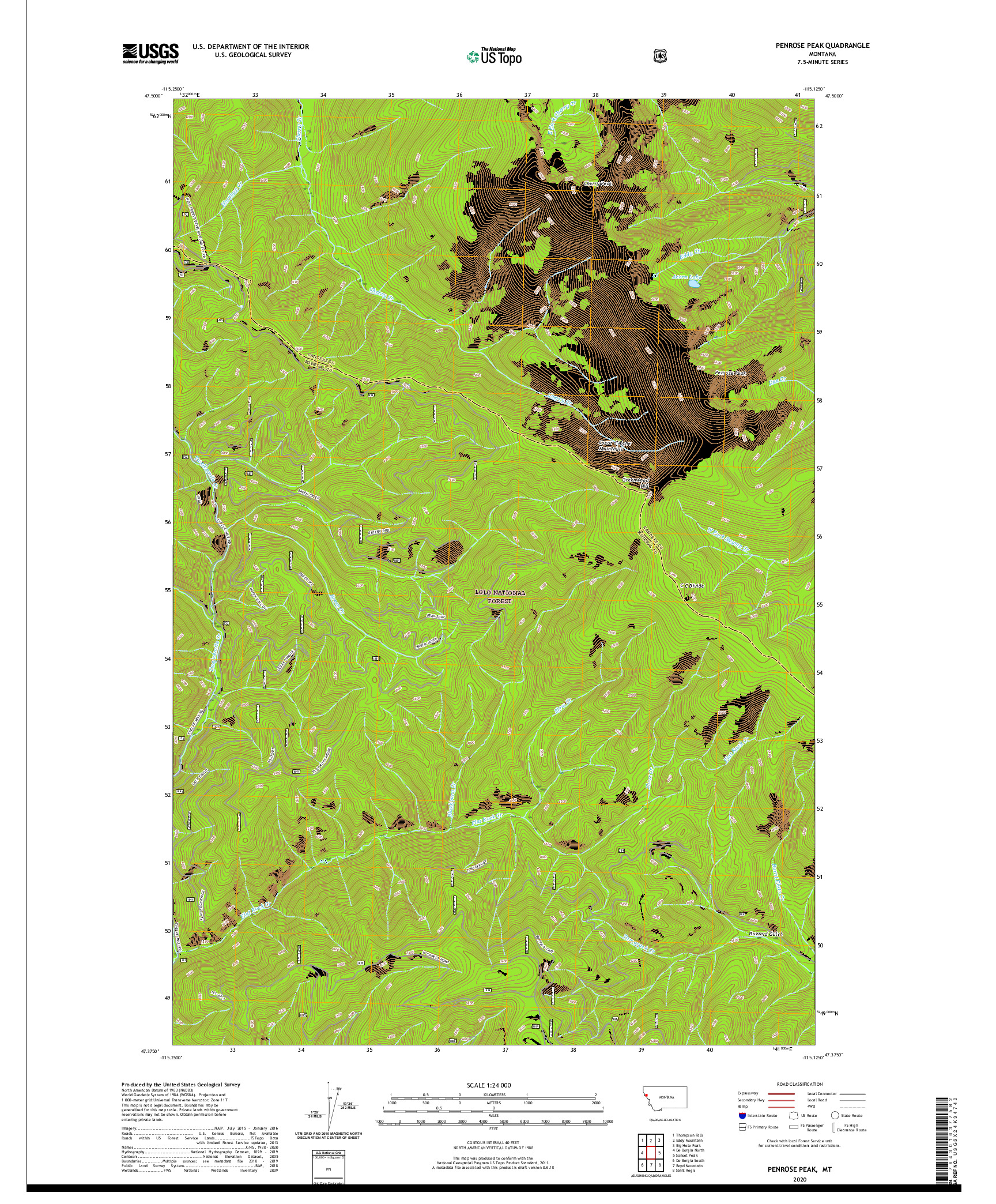 USGS US TOPO 7.5-MINUTE MAP FOR PENROSE PEAK, MT 2020