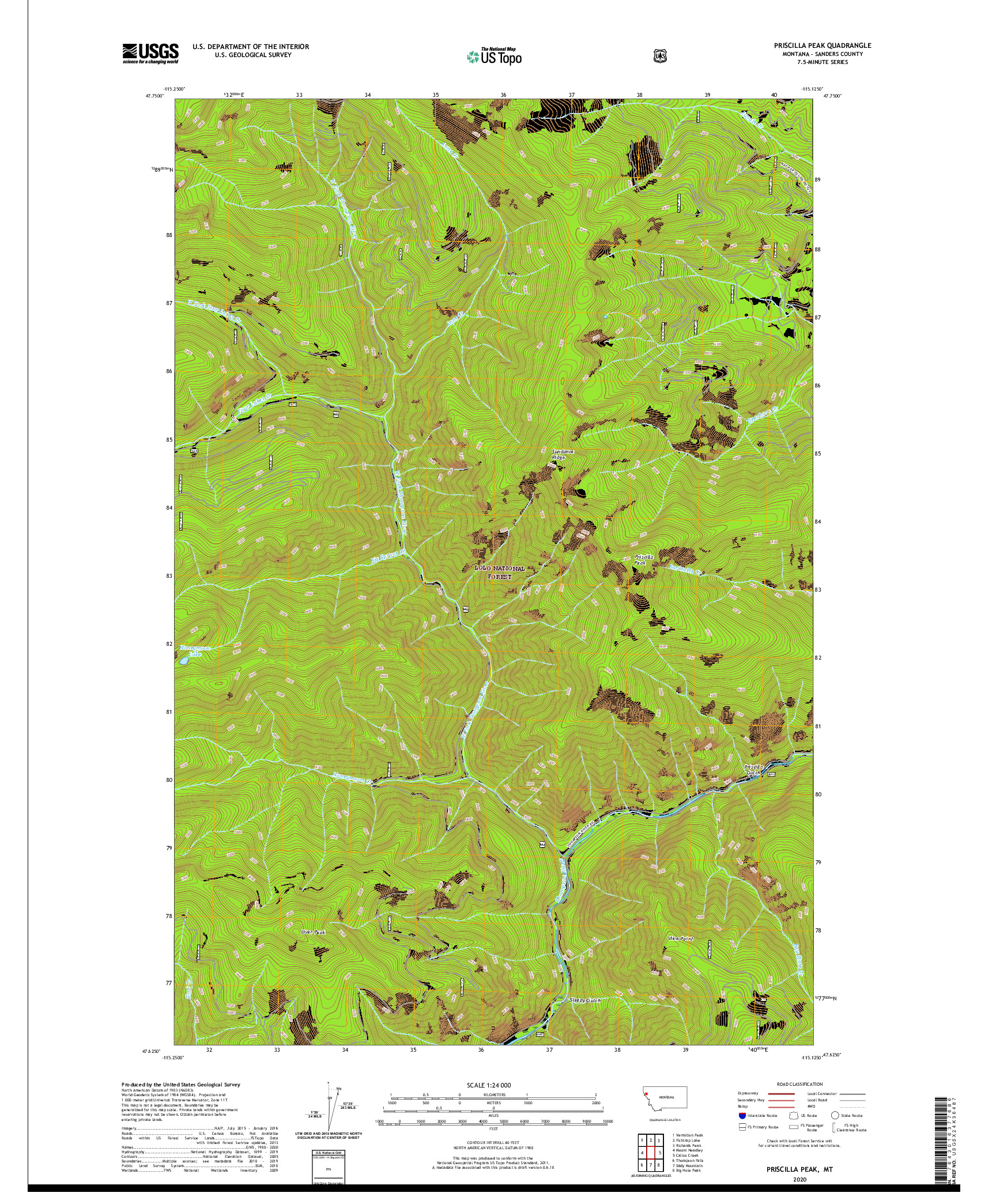 USGS US TOPO 7.5-MINUTE MAP FOR PRISCILLA PEAK, MT 2020