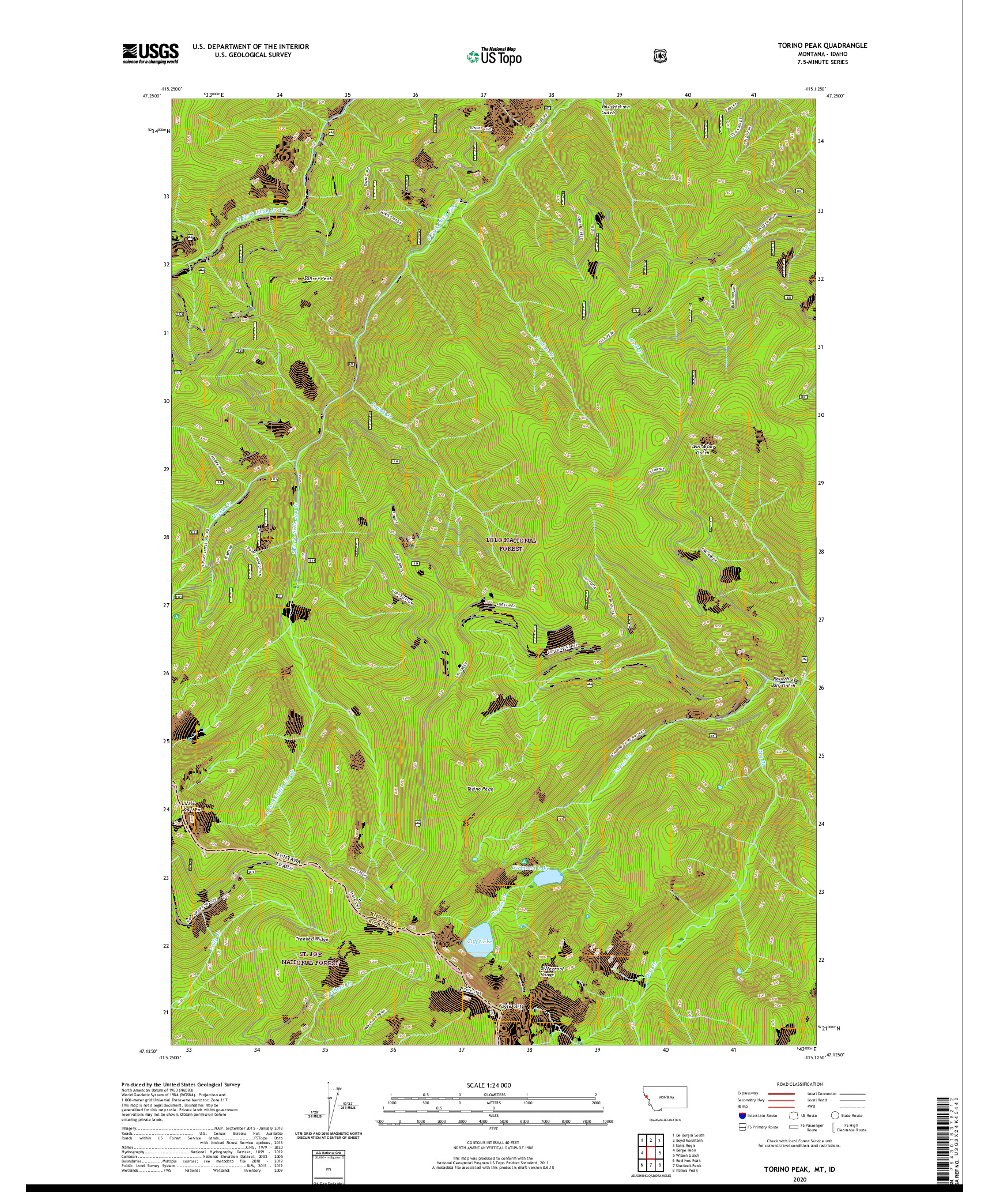 USGS US TOPO 7.5-MINUTE MAP FOR TORINO PEAK, MT,ID 2020