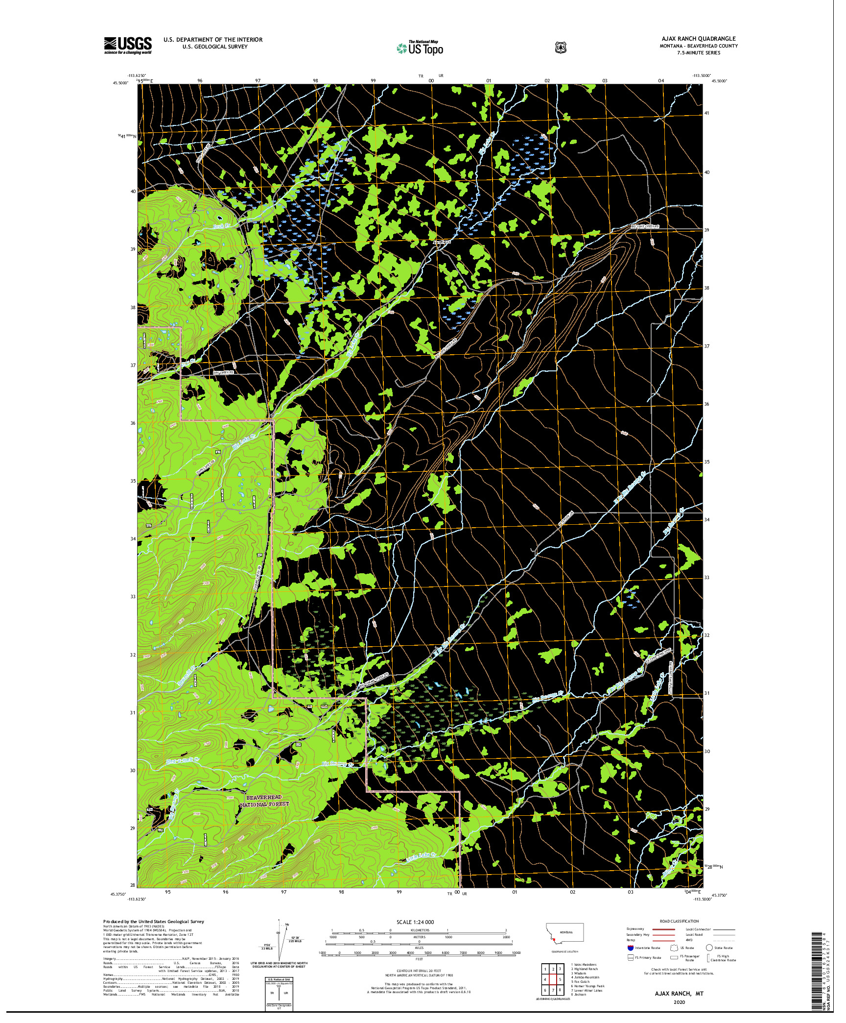 USGS US TOPO 7.5-MINUTE MAP FOR AJAX RANCH, MT 2020