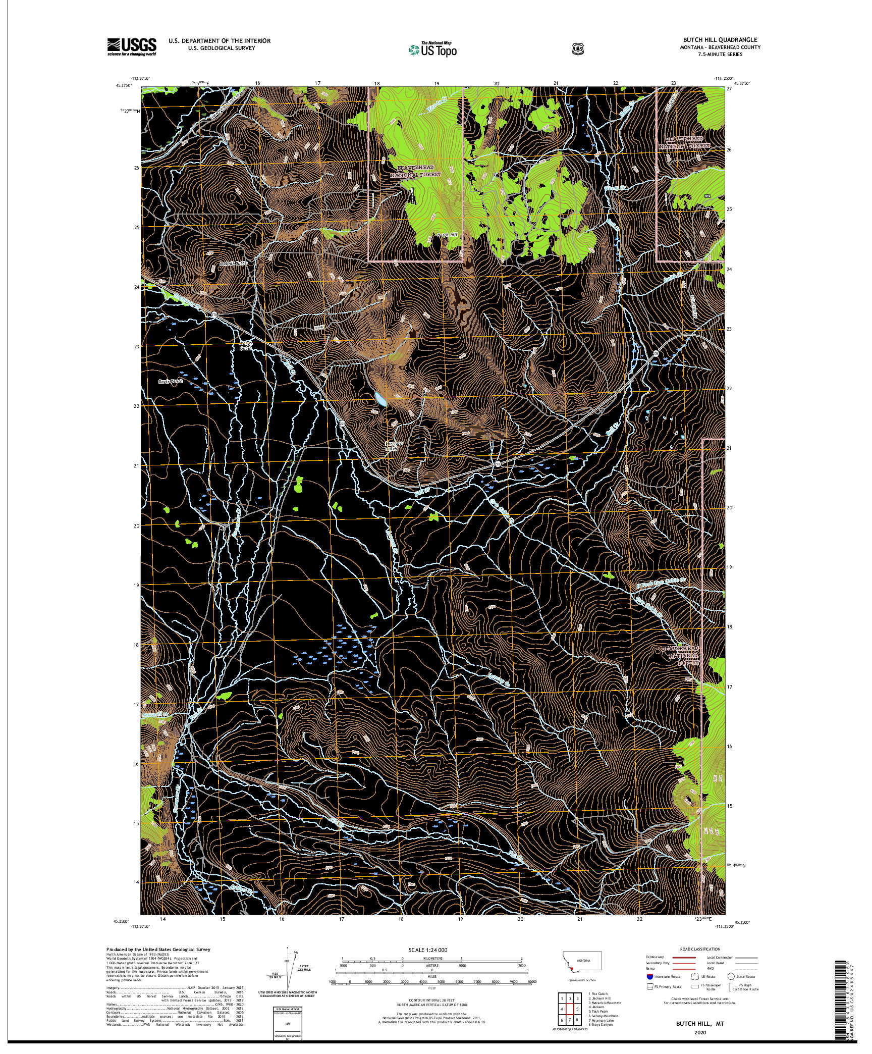 USGS US TOPO 7.5-MINUTE MAP FOR BUTCH HILL, MT 2020