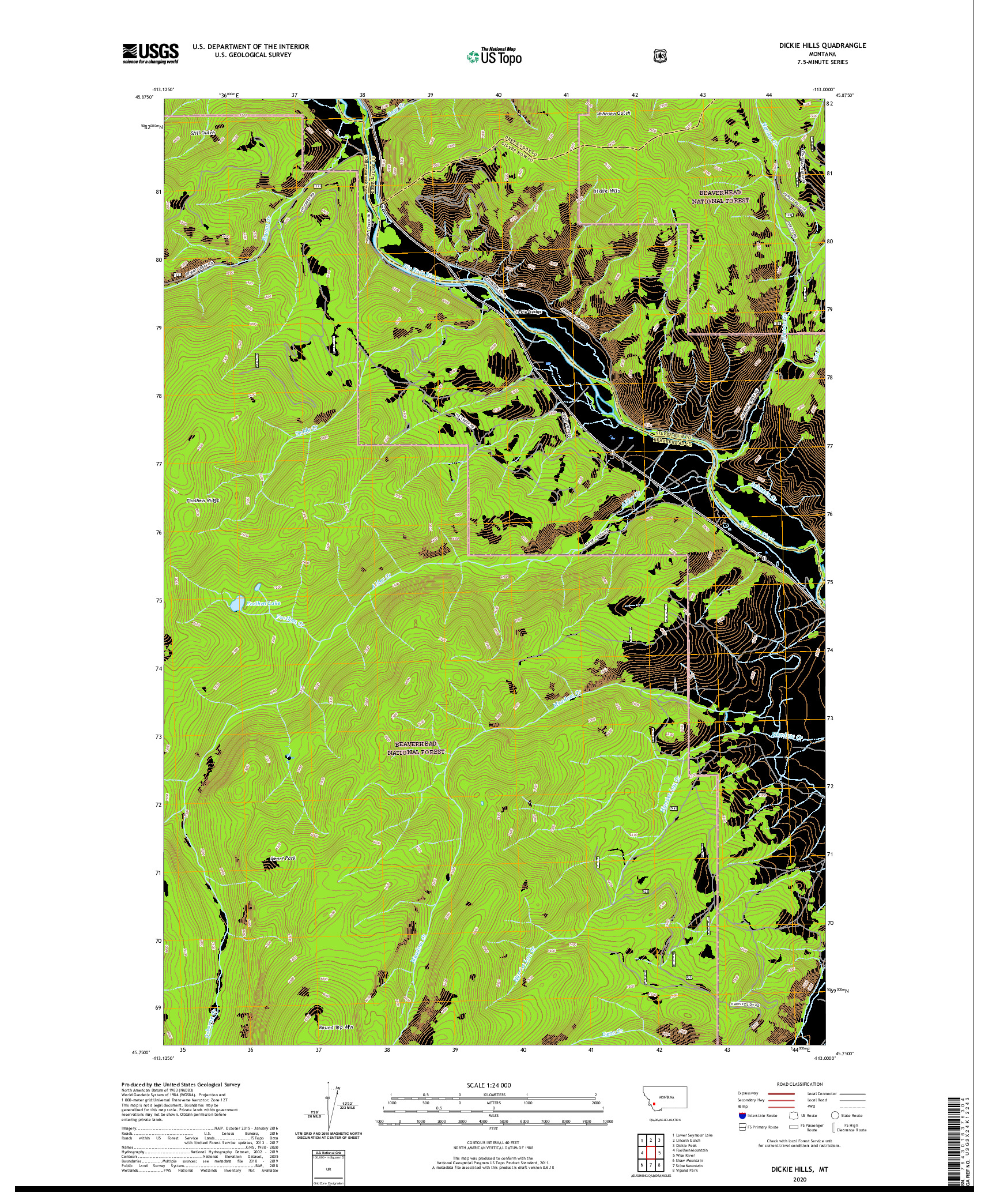 USGS US TOPO 7.5-MINUTE MAP FOR DICKIE HILLS, MT 2020
