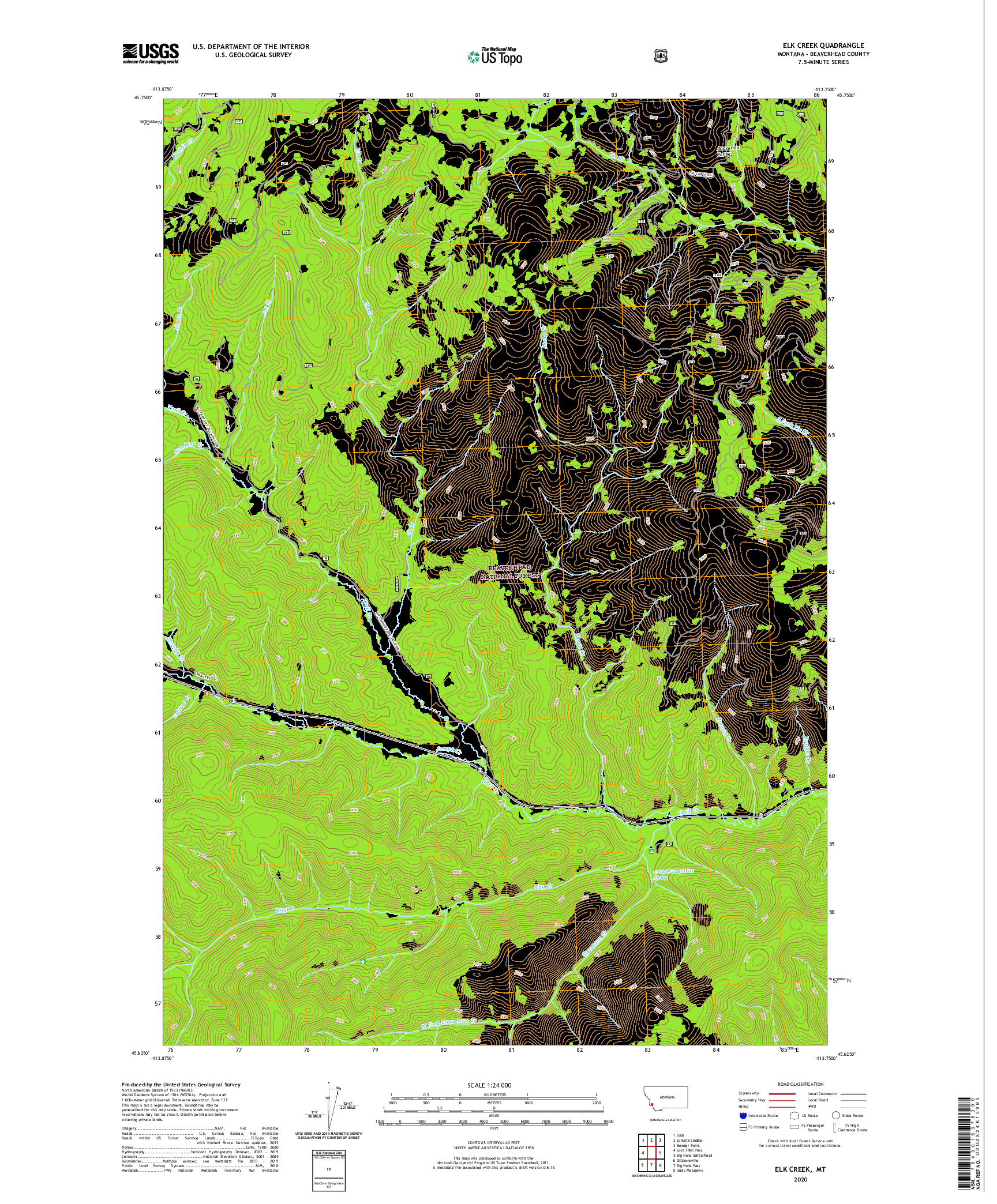 USGS US TOPO 7.5-MINUTE MAP FOR ELK CREEK, MT 2020
