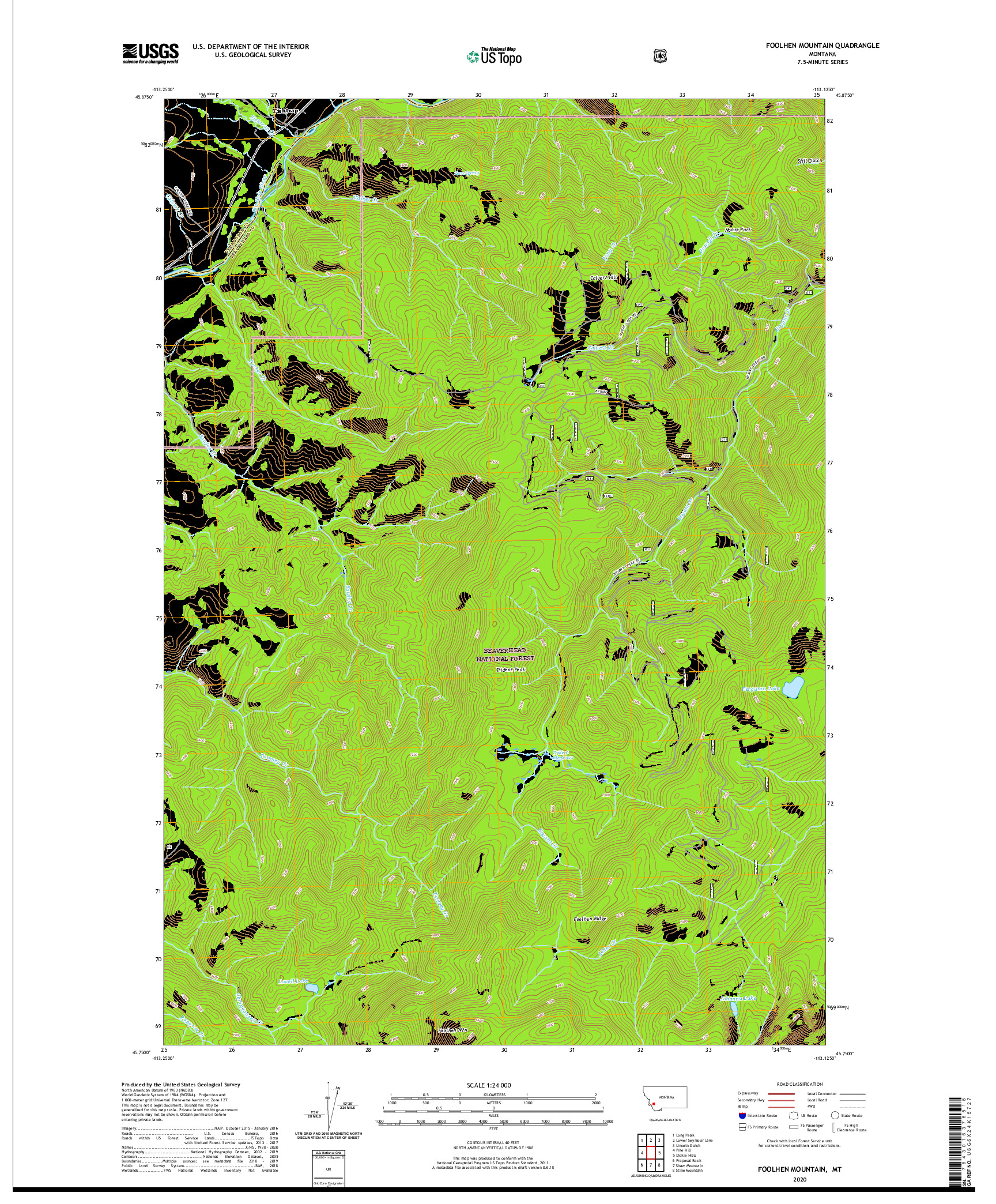 USGS US TOPO 7.5-MINUTE MAP FOR FOOLHEN MOUNTAIN, MT 2020