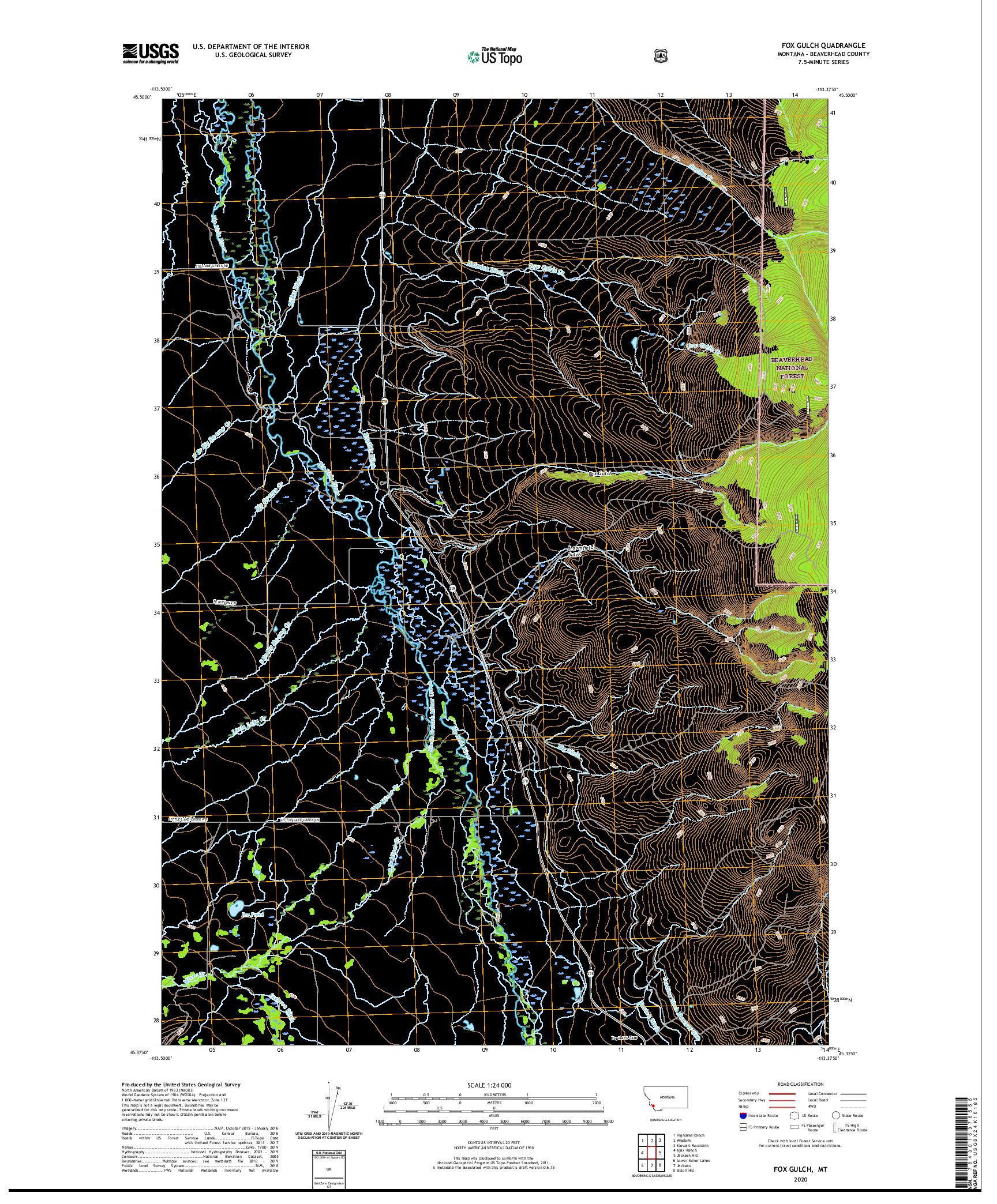 USGS US TOPO 7.5-MINUTE MAP FOR FOX GULCH, MT 2020