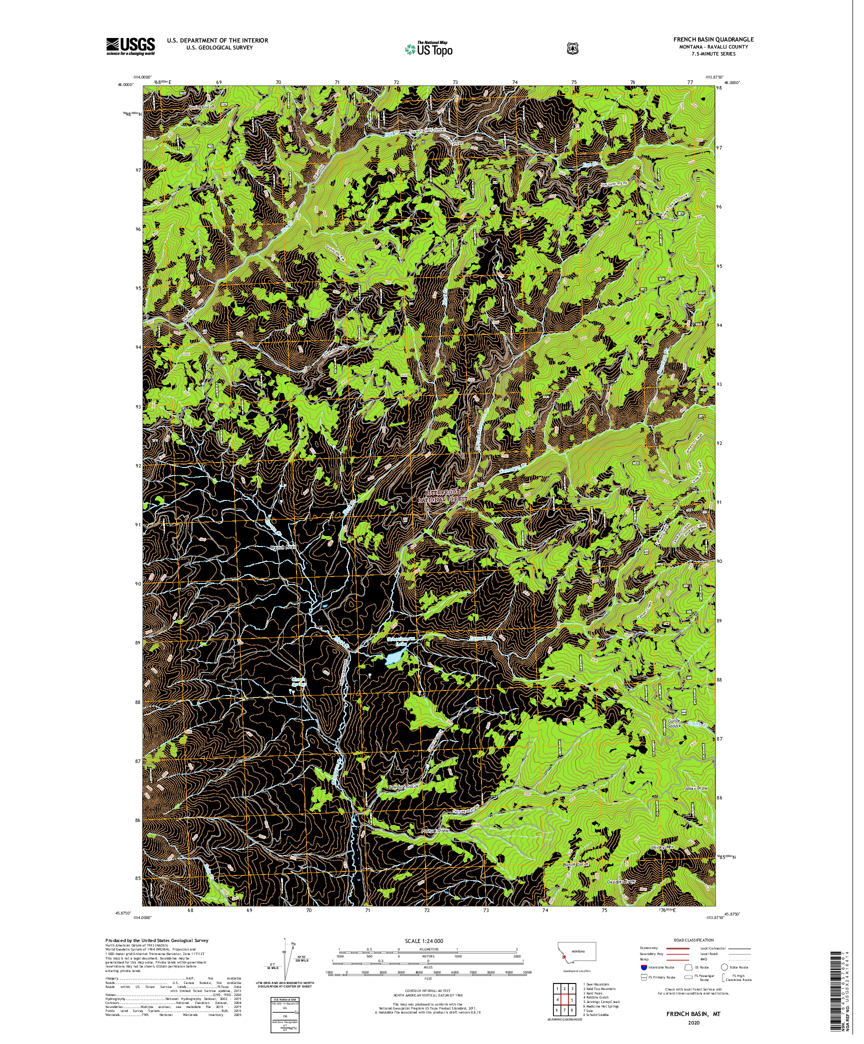 USGS US TOPO 7.5-MINUTE MAP FOR FRENCH BASIN, MT 2020