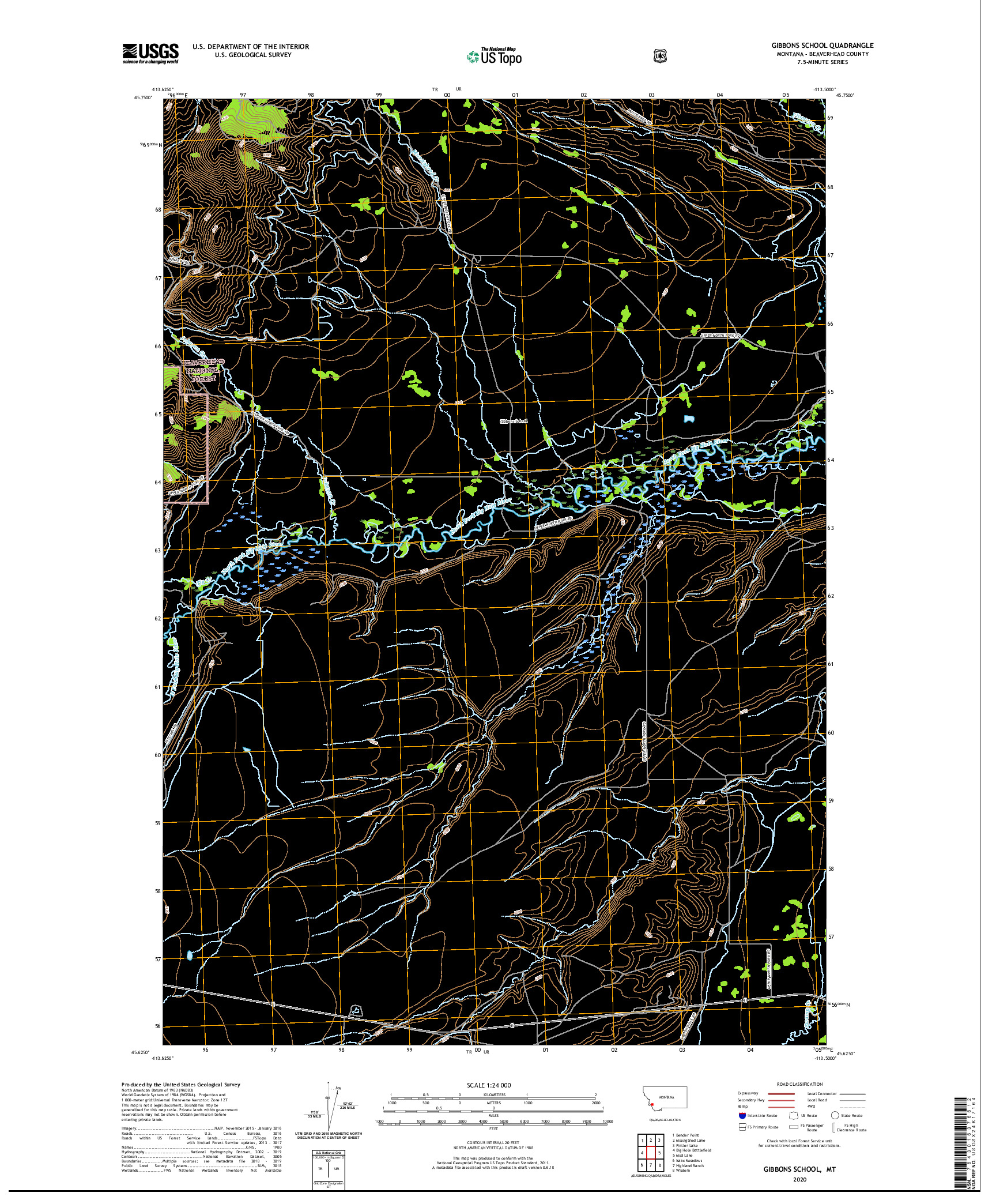 USGS US TOPO 7.5-MINUTE MAP FOR GIBBONS SCHOOL, MT 2020