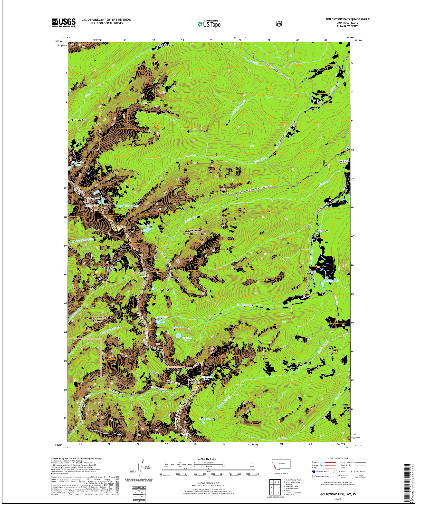 USGS US TOPO 7.5-MINUTE MAP FOR GOLDSTONE PASS, MT,ID 2020