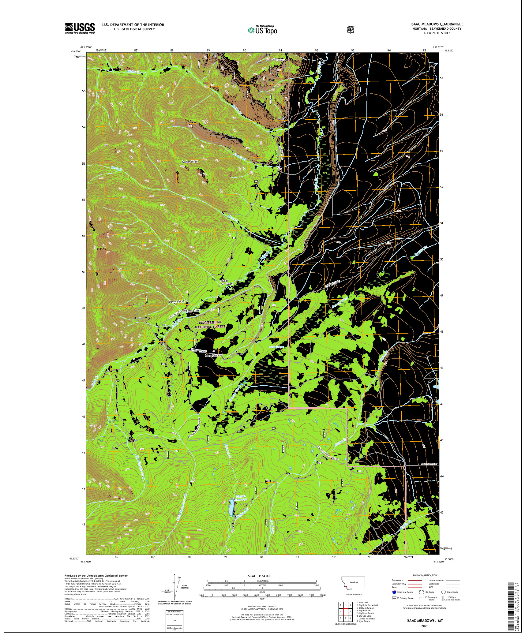 USGS US TOPO 7.5-MINUTE MAP FOR ISAAC MEADOWS, MT 2020