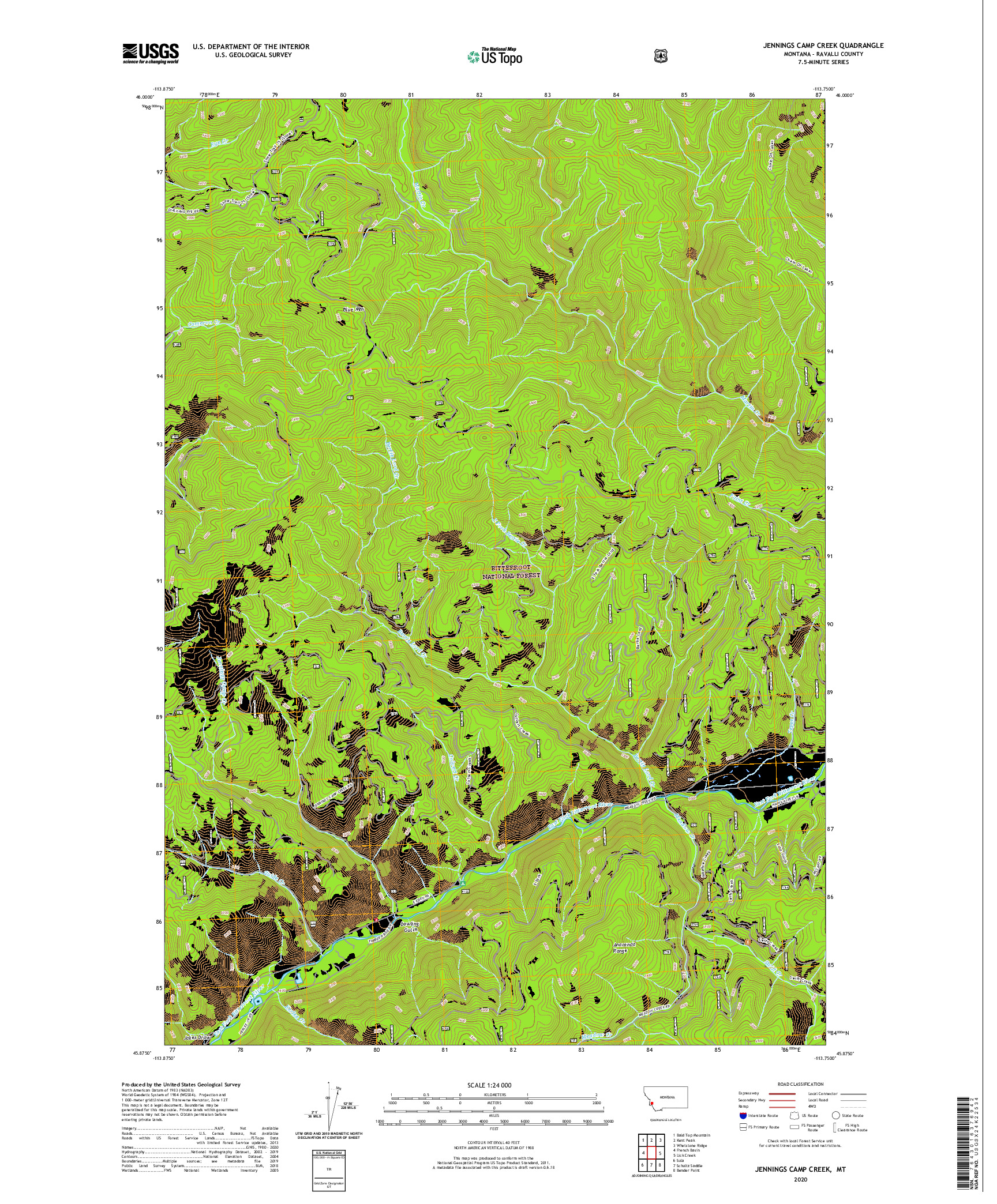 USGS US TOPO 7.5-MINUTE MAP FOR JENNINGS CAMP CREEK, MT 2020