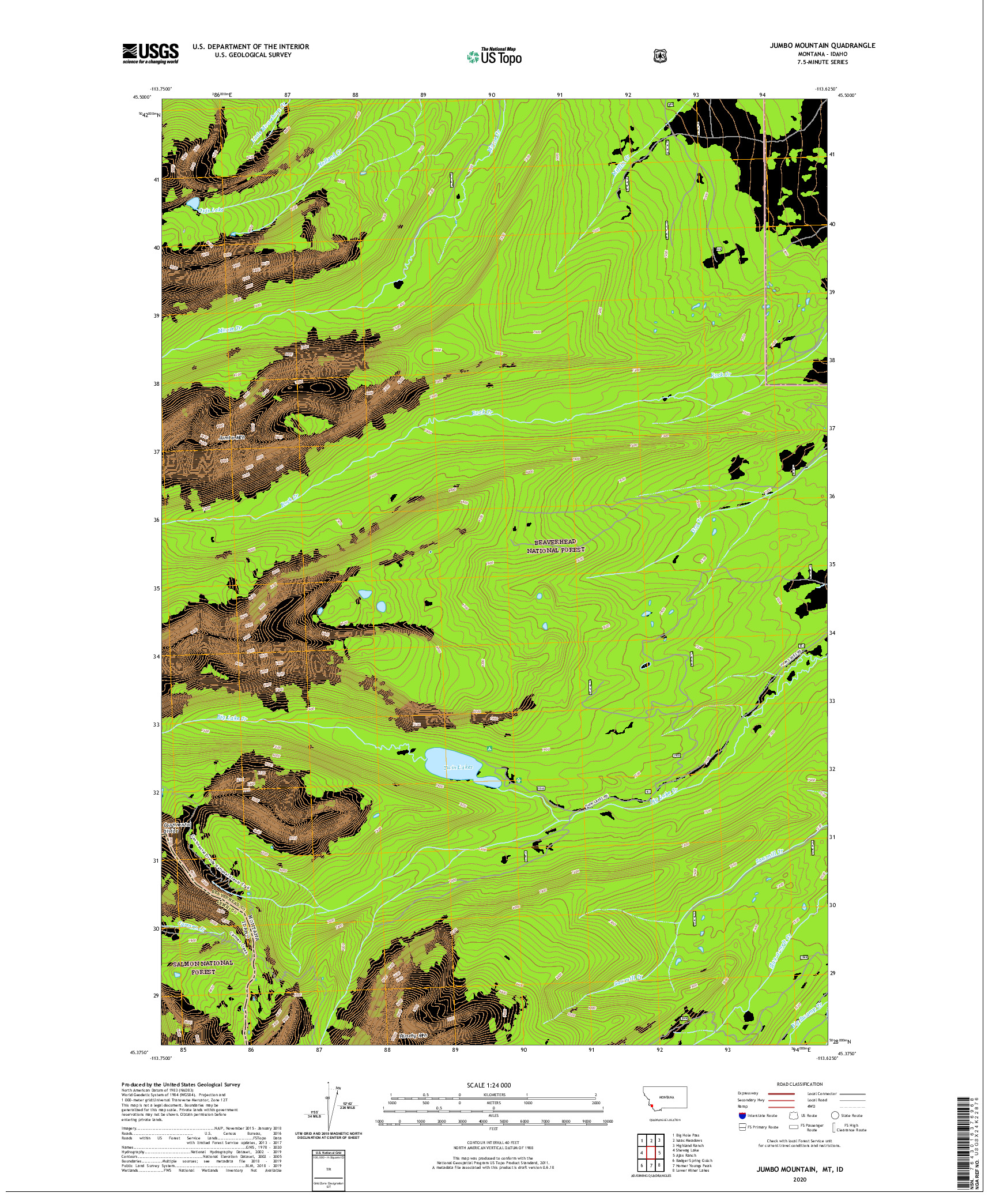 USGS US TOPO 7.5-MINUTE MAP FOR JUMBO MOUNTAIN, MT,ID 2020