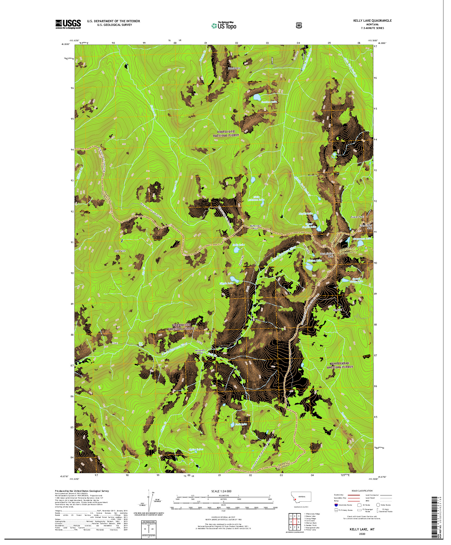 USGS US TOPO 7.5-MINUTE MAP FOR KELLY LAKE, MT 2020