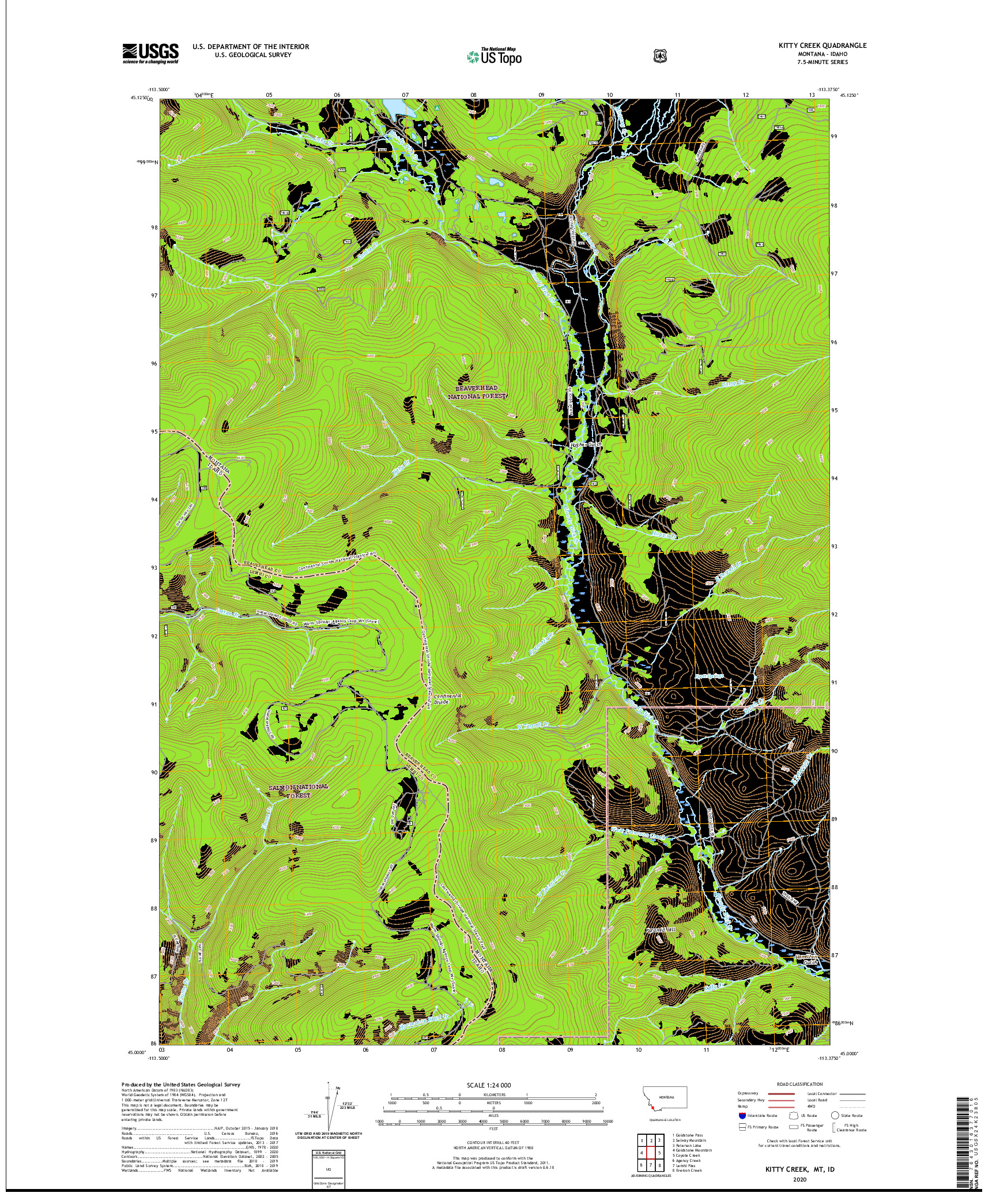 USGS US TOPO 7.5-MINUTE MAP FOR KITTY CREEK, MT,ID 2020