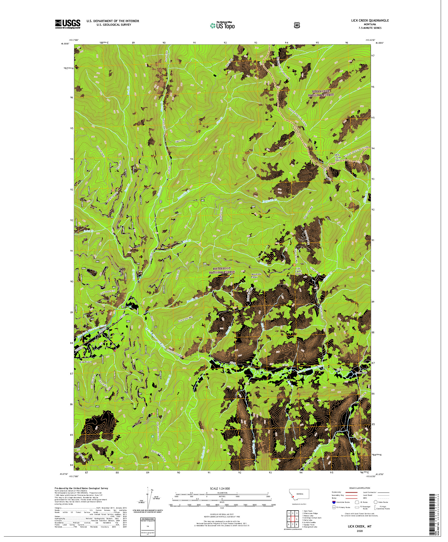 USGS US TOPO 7.5-MINUTE MAP FOR LICK CREEK, MT 2020
