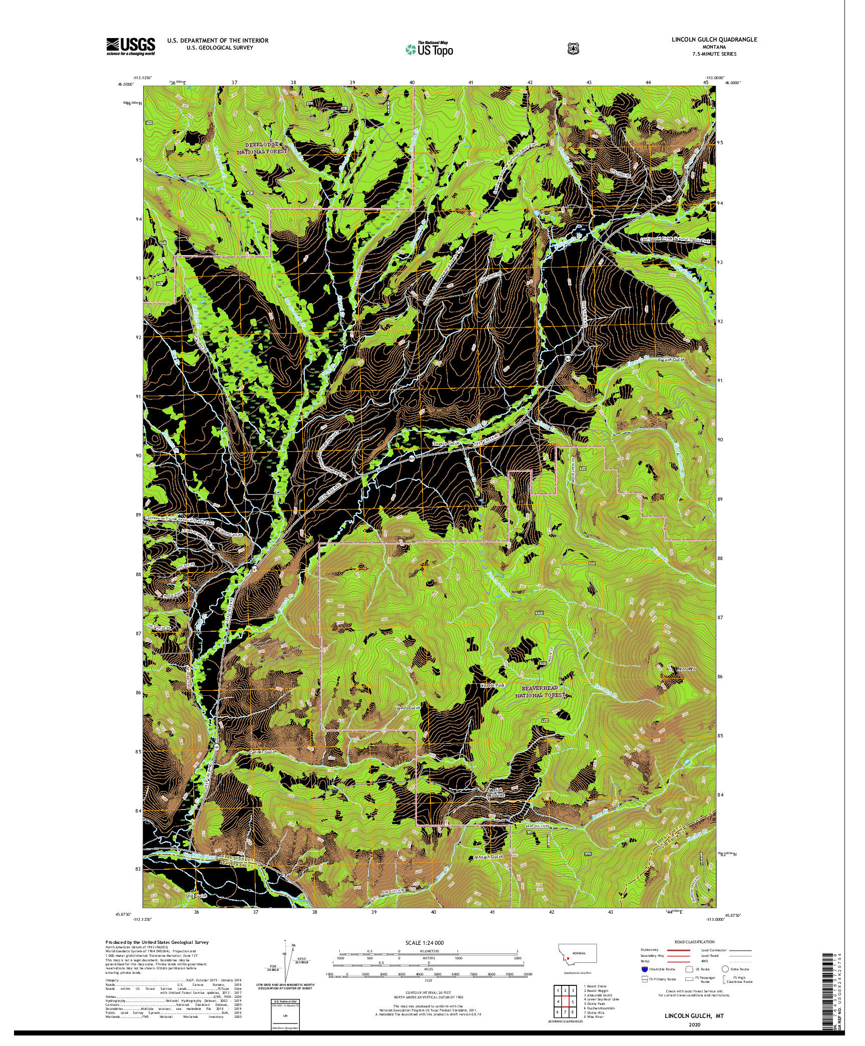 USGS US TOPO 7.5-MINUTE MAP FOR LINCOLN GULCH, MT 2020