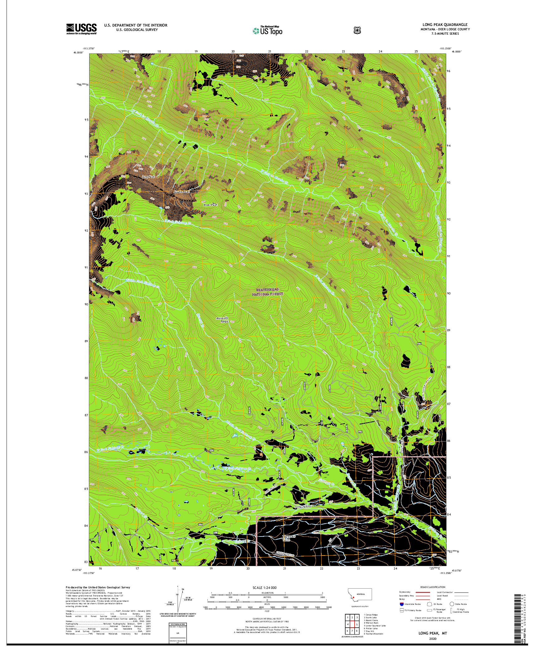 USGS US TOPO 7.5-MINUTE MAP FOR LONG PEAK, MT 2020