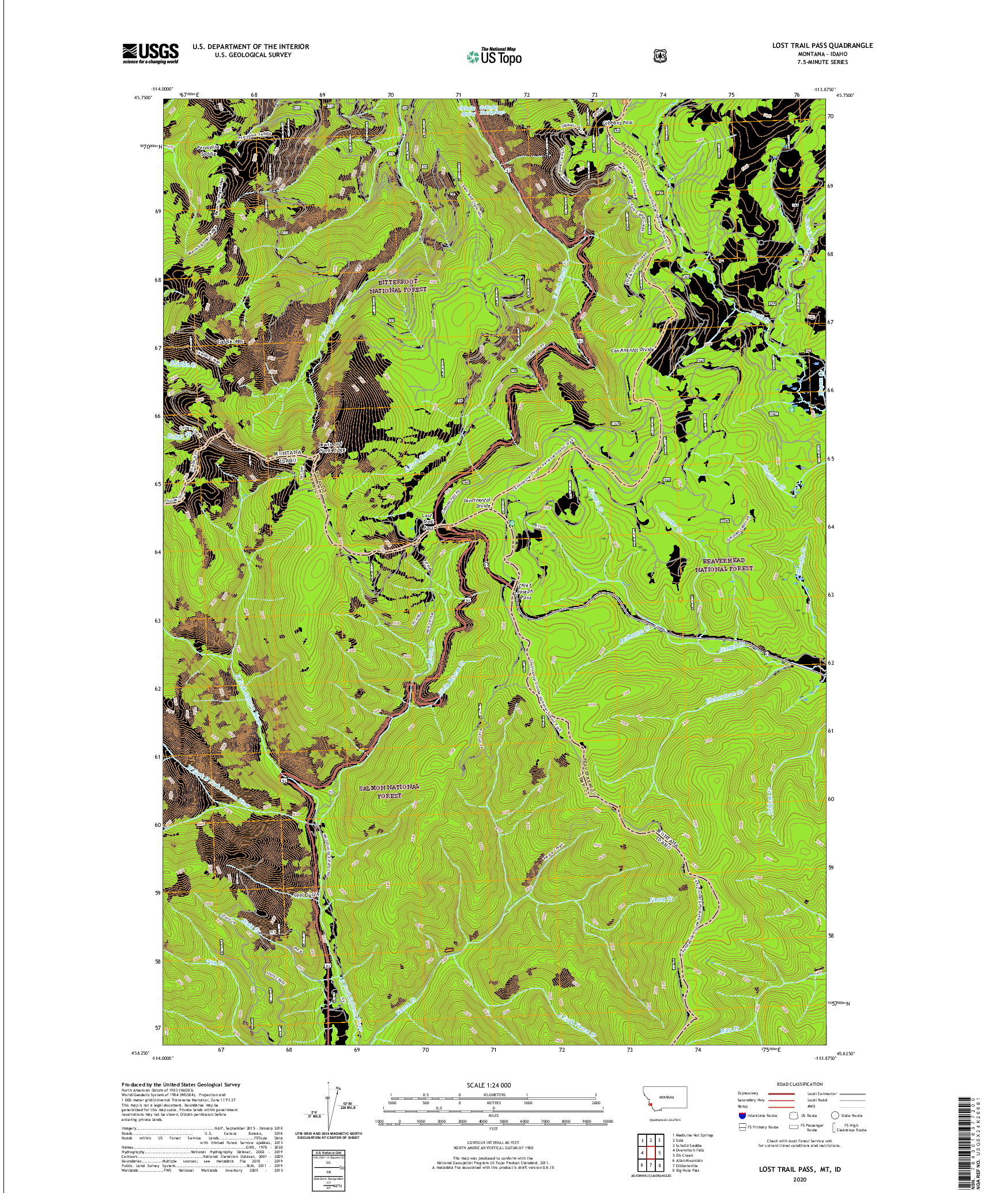 USGS US TOPO 7.5-MINUTE MAP FOR LOST TRAIL PASS, MT,ID 2020