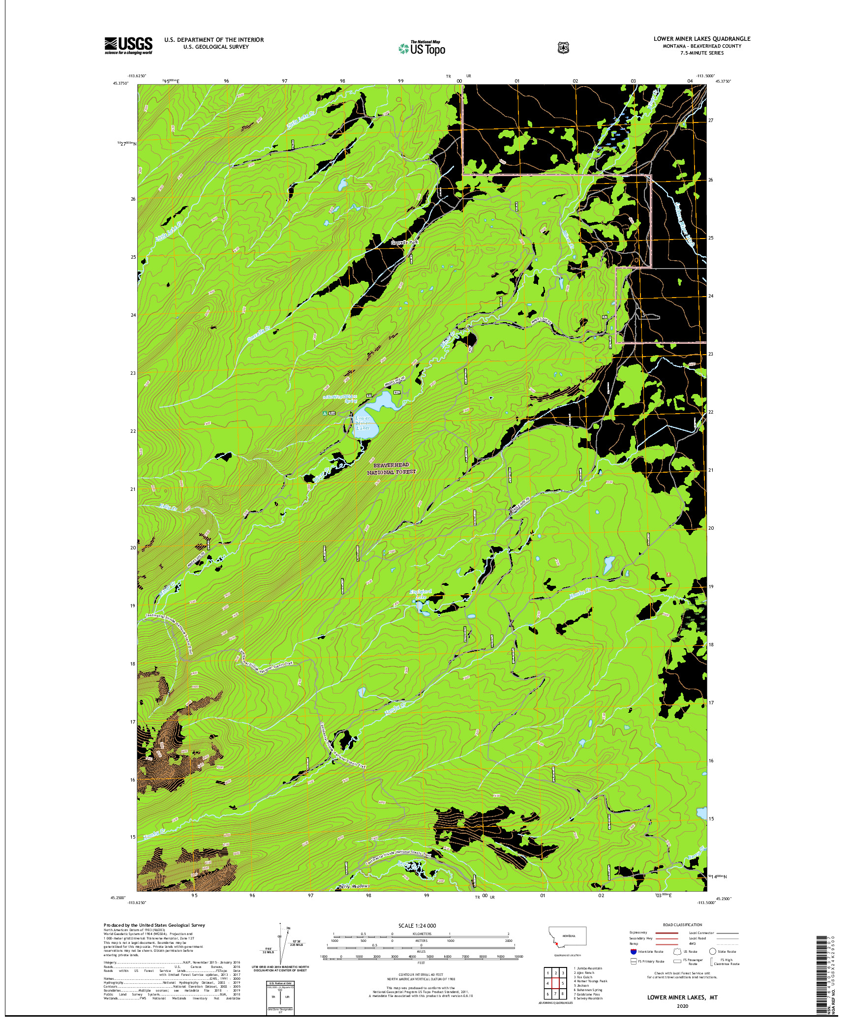 USGS US TOPO 7.5-MINUTE MAP FOR LOWER MINER LAKES, MT 2020