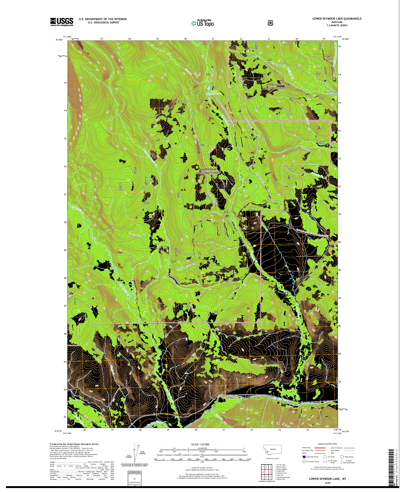 USGS US TOPO 7.5-MINUTE MAP FOR LOWER SEYMOUR LAKE, MT 2020