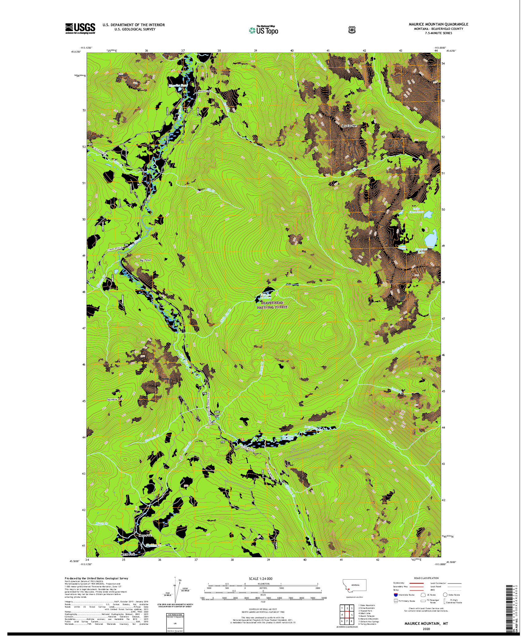 USGS US TOPO 7.5-MINUTE MAP FOR MAURICE MOUNTAIN, MT 2020