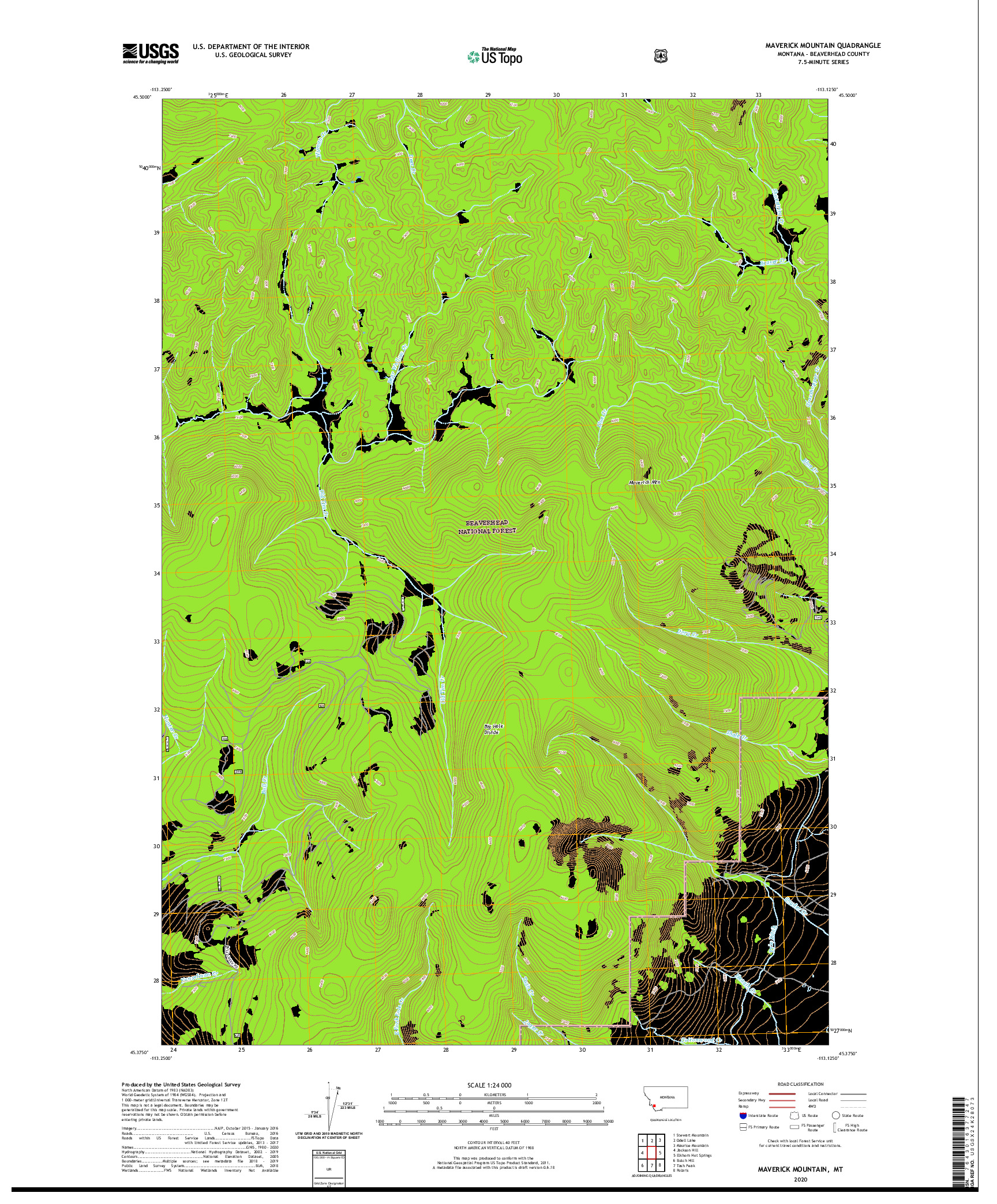 USGS US TOPO 7.5-MINUTE MAP FOR MAVERICK MOUNTAIN, MT 2020