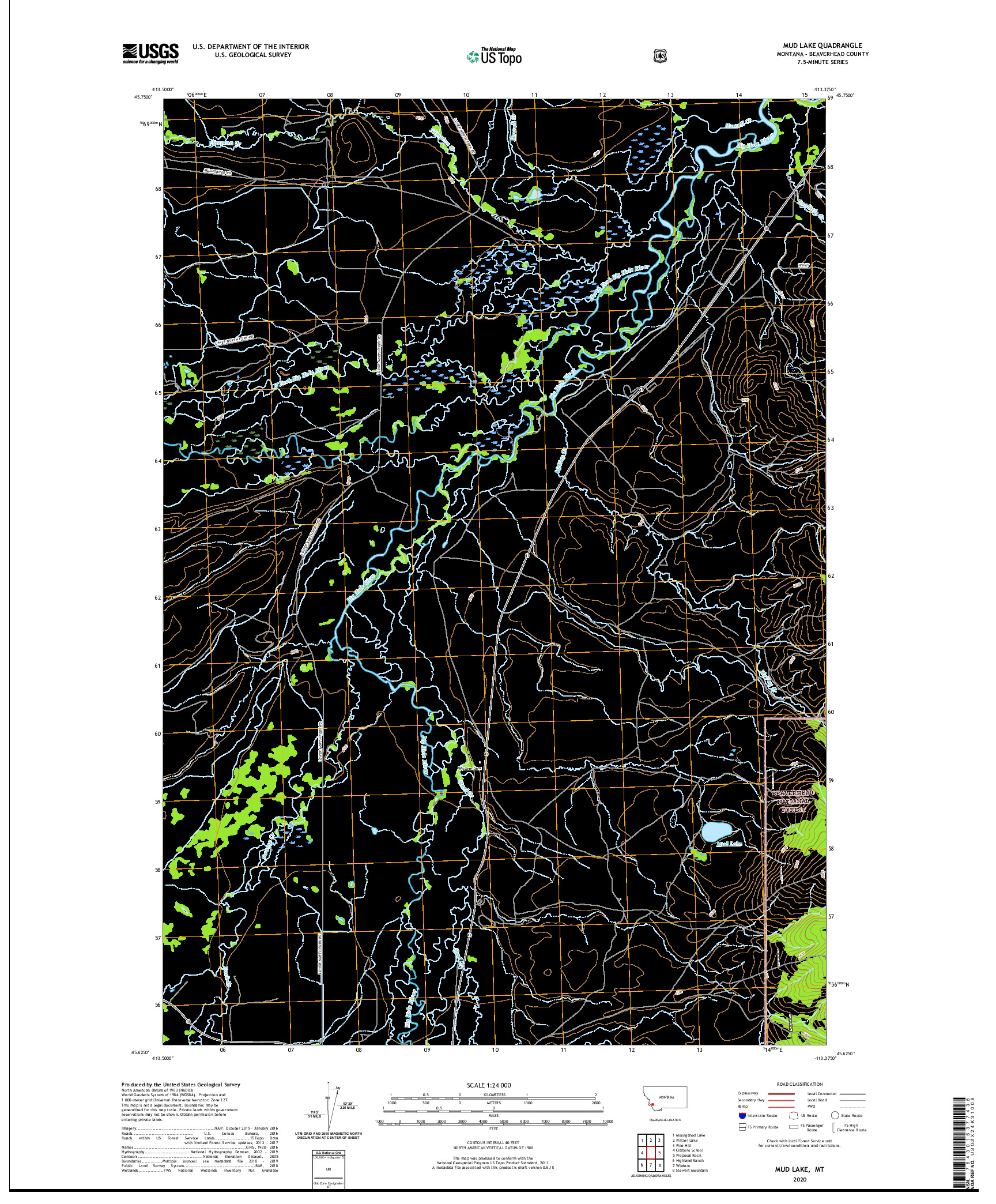 USGS US TOPO 7.5-MINUTE MAP FOR MUD LAKE, MT 2020