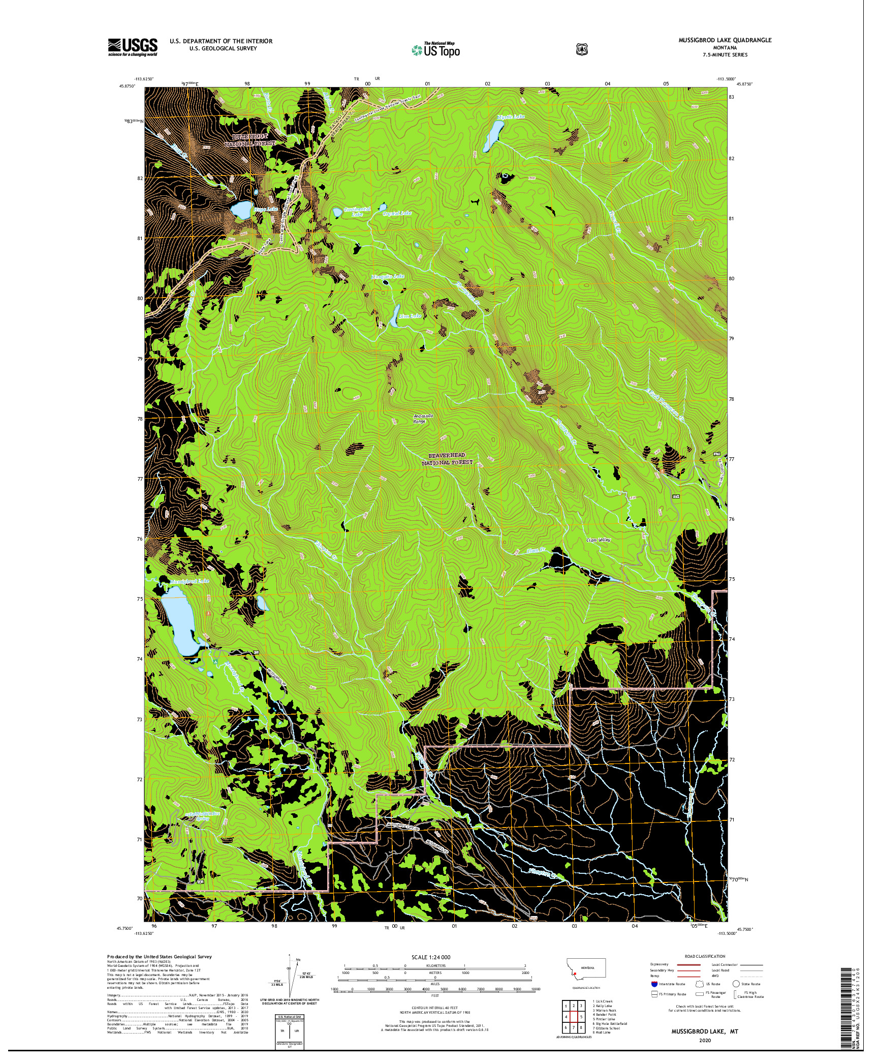 USGS US TOPO 7.5-MINUTE MAP FOR MUSSIGBROD LAKE, MT 2020