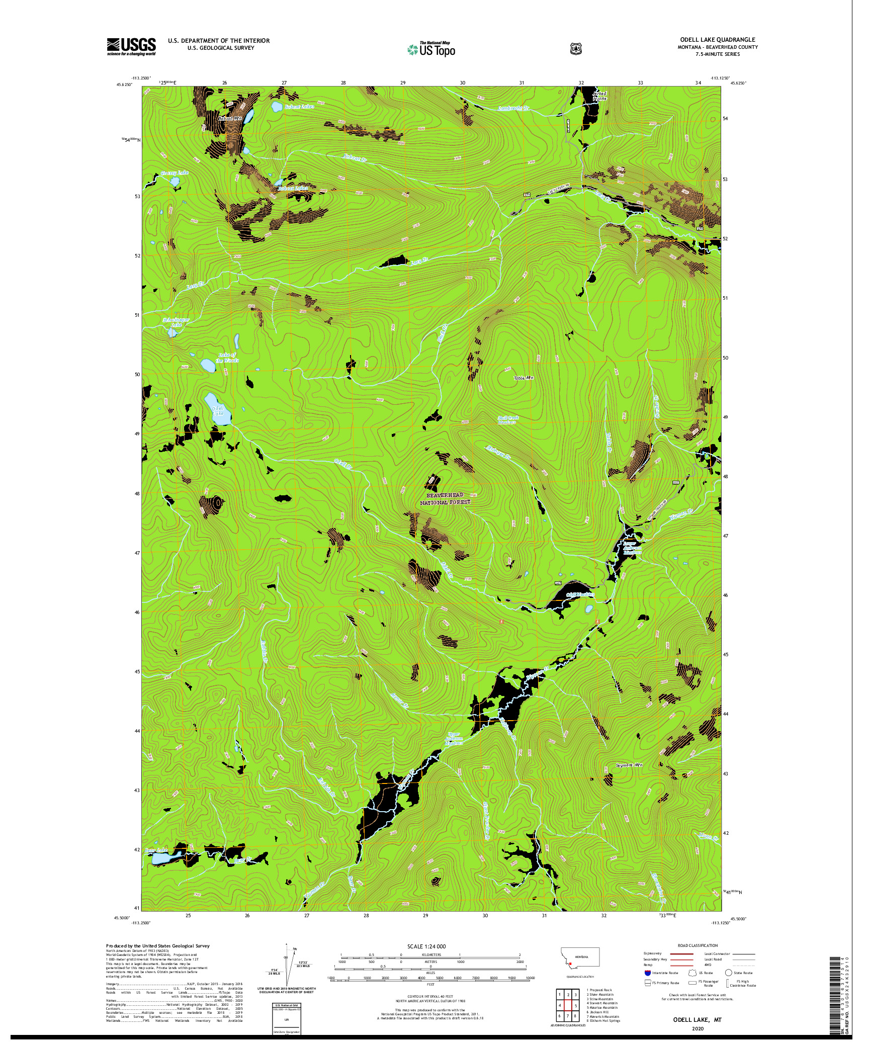 USGS US TOPO 7.5-MINUTE MAP FOR ODELL LAKE, MT 2020
