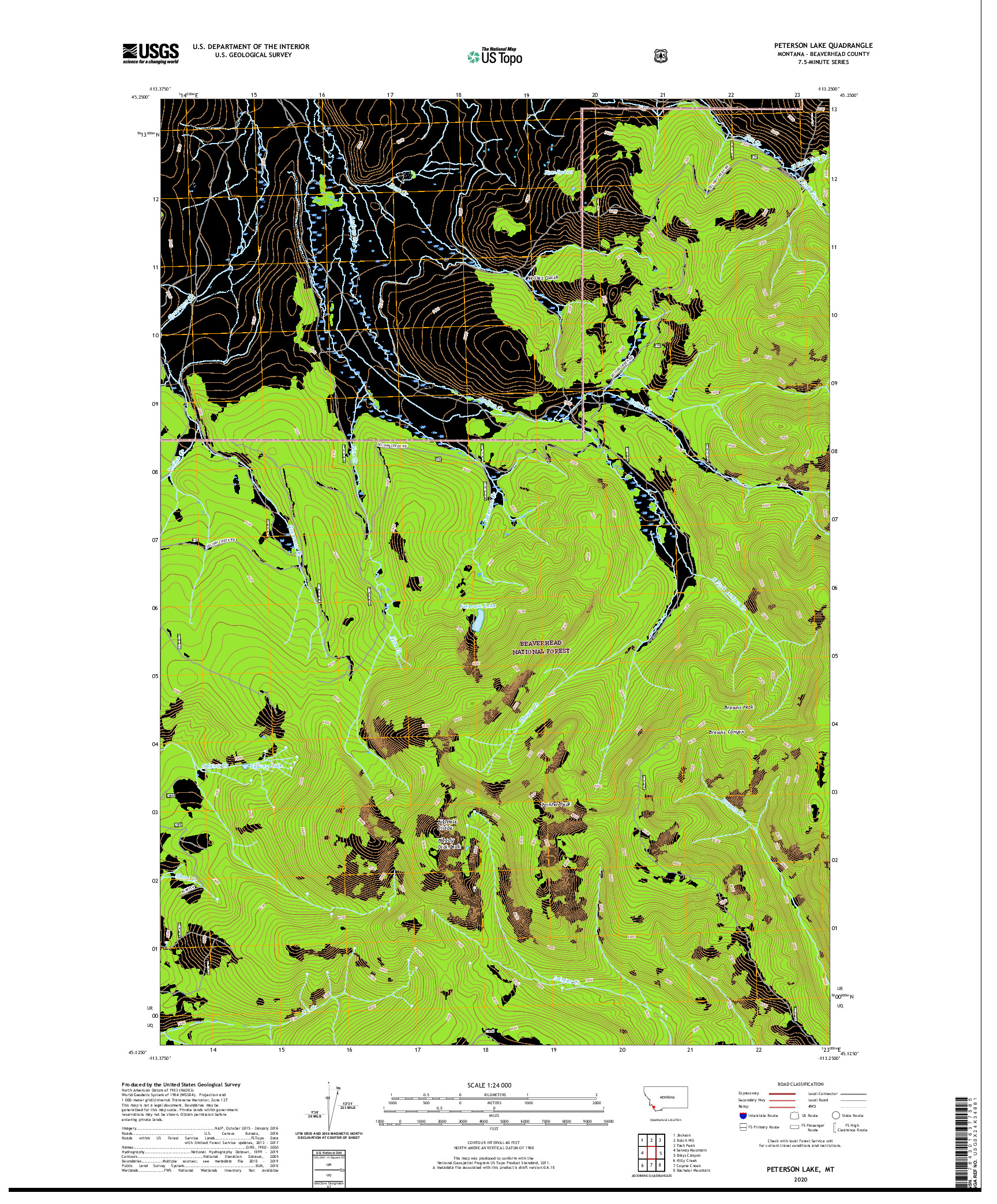 USGS US TOPO 7.5-MINUTE MAP FOR PETERSON LAKE, MT 2020
