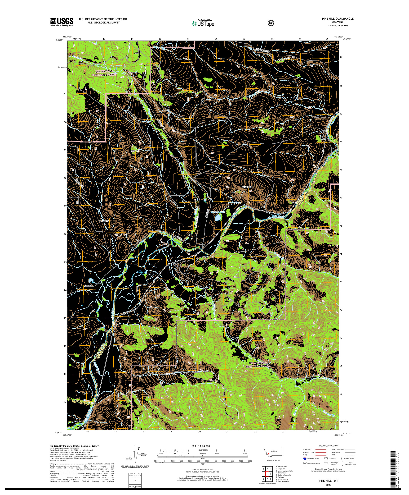 USGS US TOPO 7.5-MINUTE MAP FOR PINE HILL, MT 2020