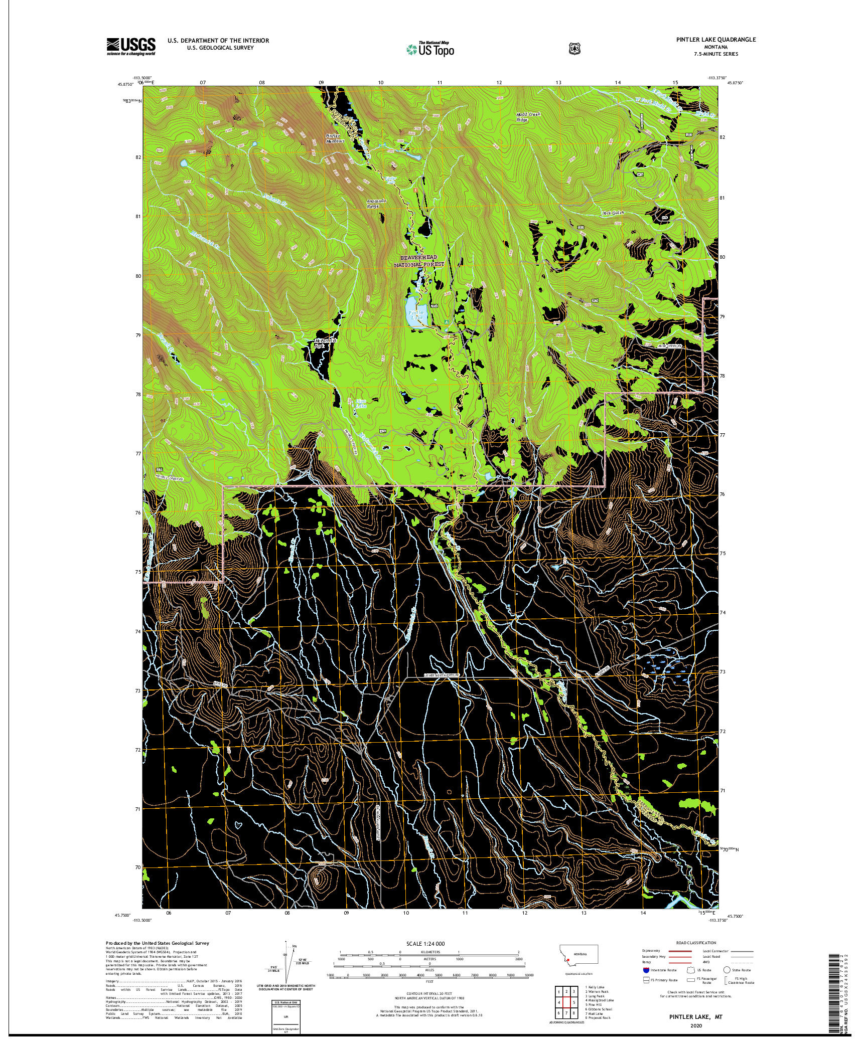 USGS US TOPO 7.5-MINUTE MAP FOR PINTLER LAKE, MT 2020