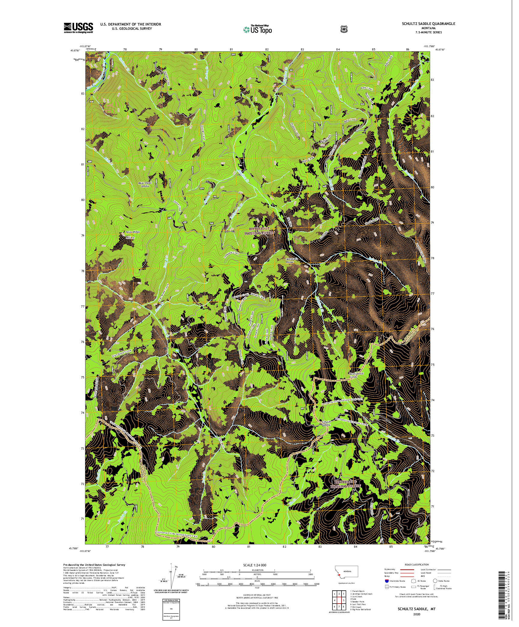USGS US TOPO 7.5-MINUTE MAP FOR SCHULTZ SADDLE, MT 2020