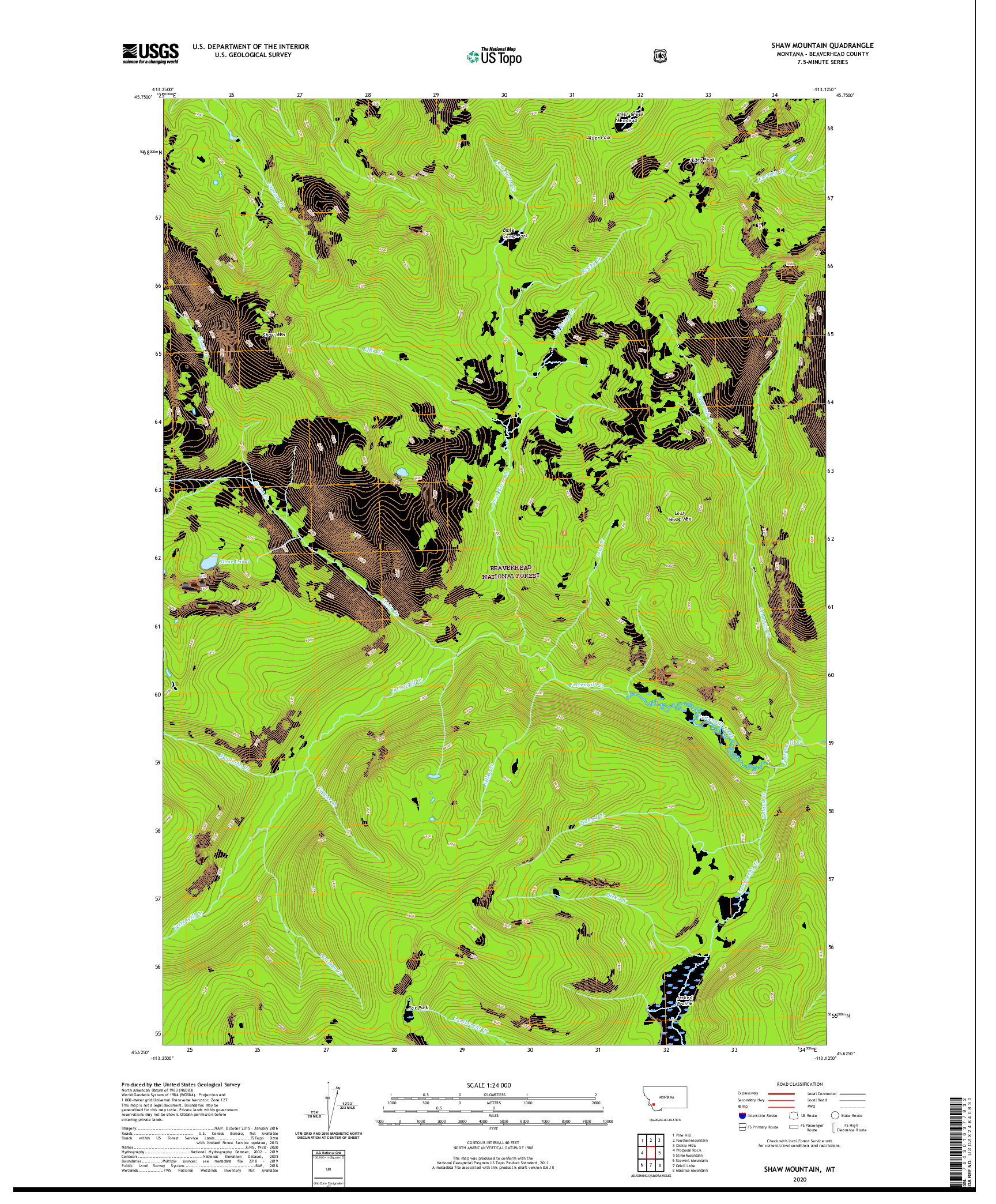 USGS US TOPO 7.5-MINUTE MAP FOR SHAW MOUNTAIN, MT 2020