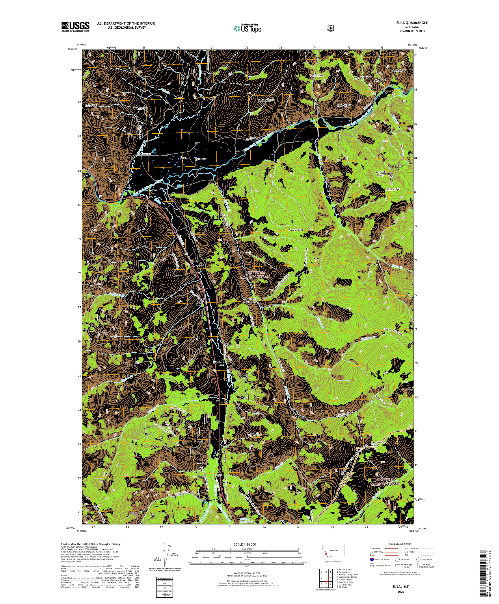 USGS US TOPO 7.5-MINUTE MAP FOR SULA, MT 2020