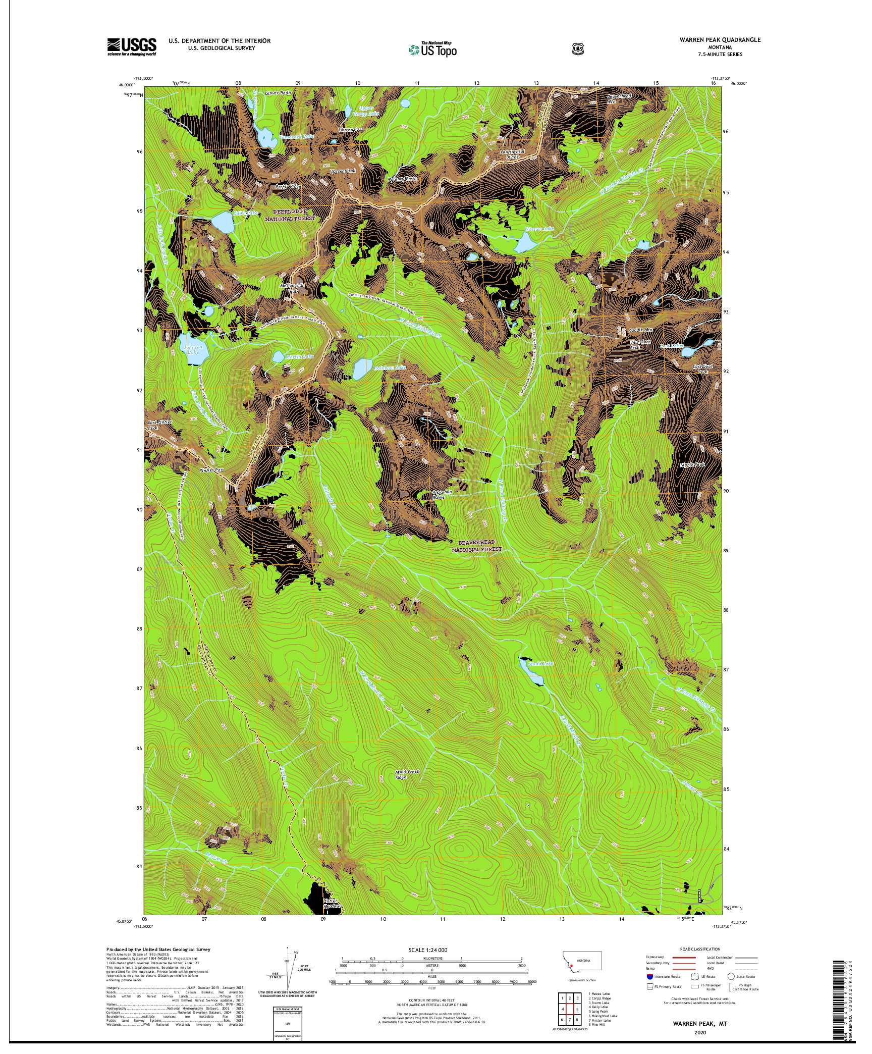 USGS US TOPO 7.5-MINUTE MAP FOR WARREN PEAK, MT 2020