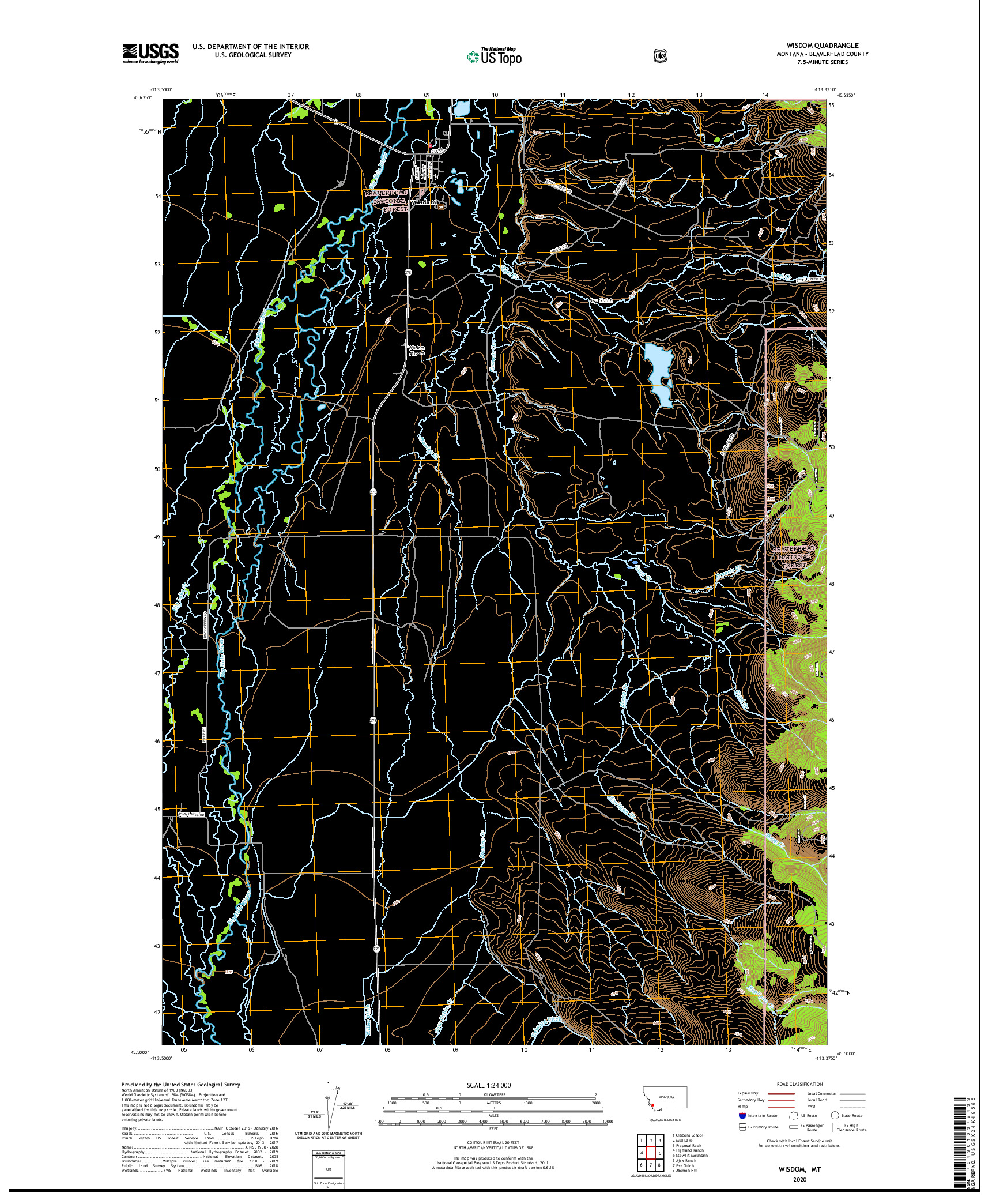 USGS US TOPO 7.5-MINUTE MAP FOR WISDOM, MT 2020