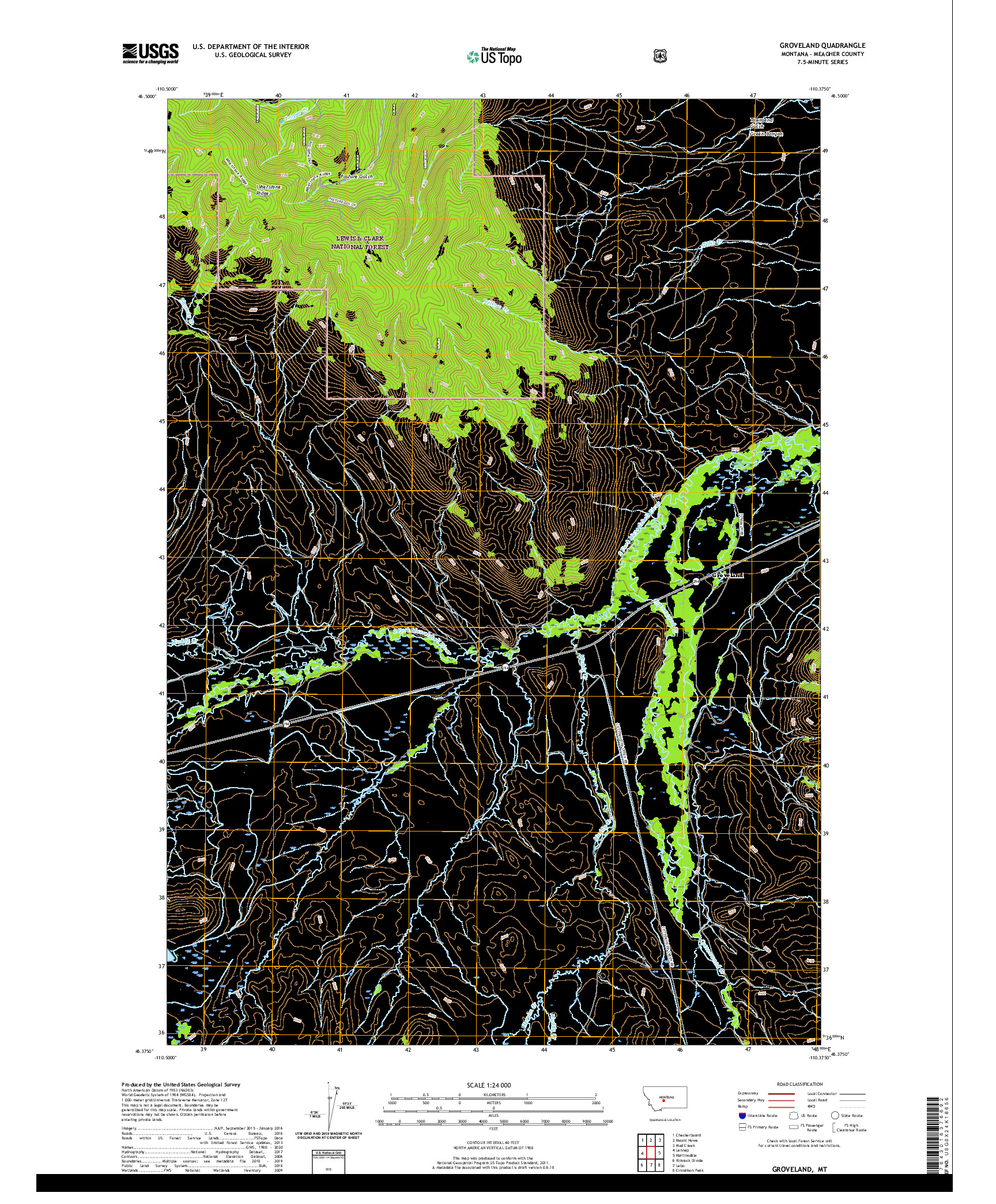 USGS US TOPO 7.5-MINUTE MAP FOR GROVELAND, MT 2020