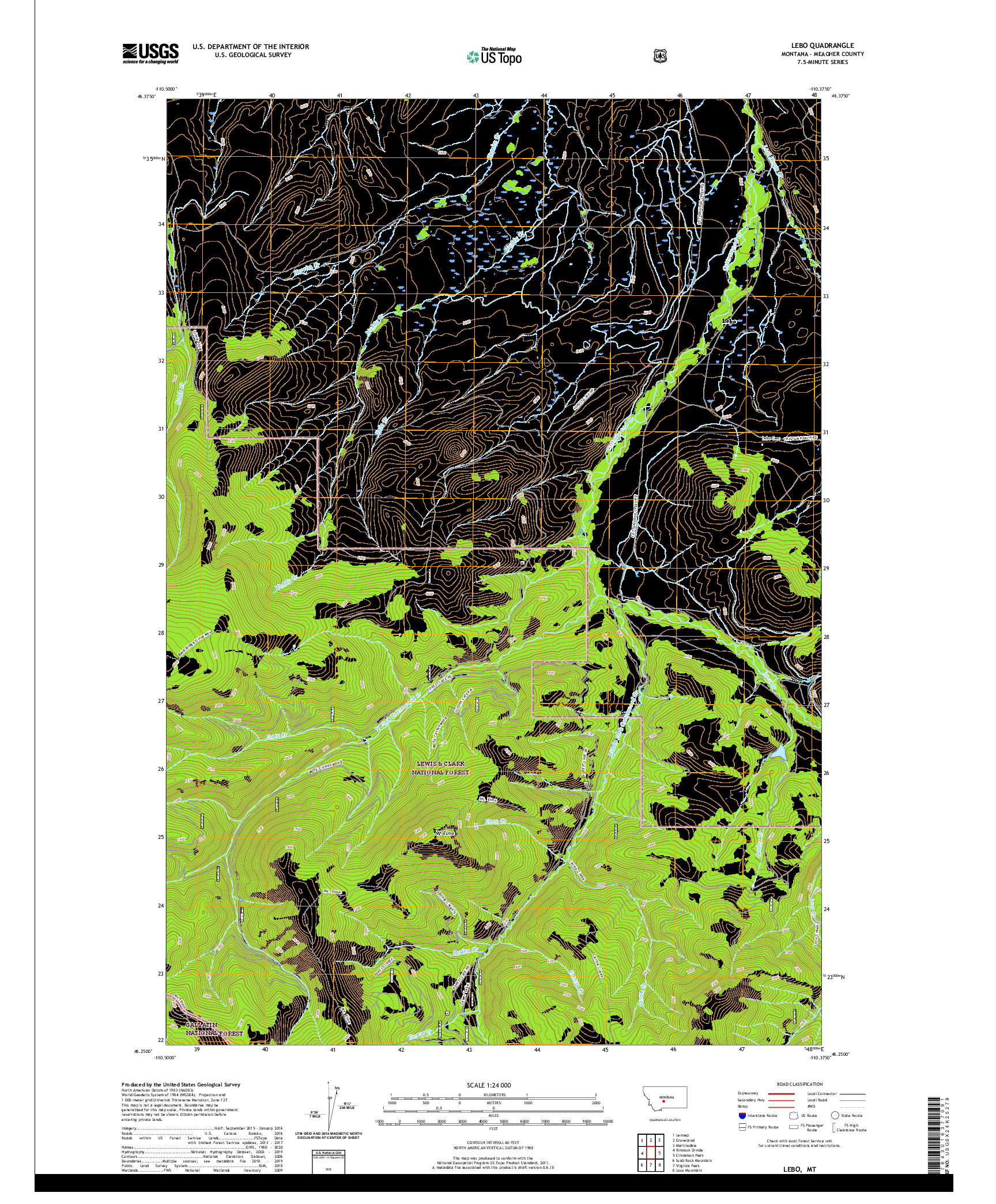 USGS US TOPO 7.5-MINUTE MAP FOR LEBO, MT 2020
