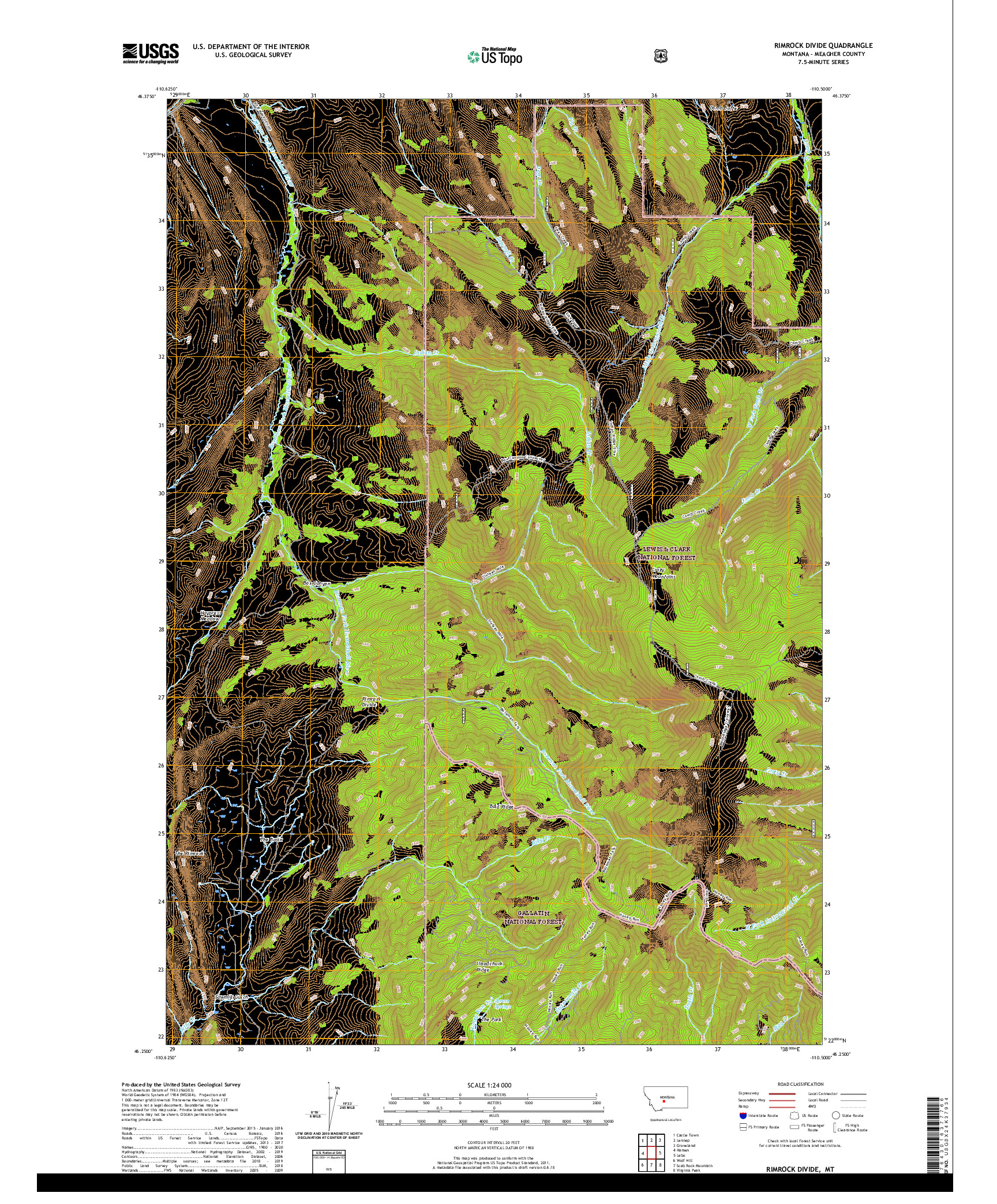 USGS US TOPO 7.5-MINUTE MAP FOR RIMROCK DIVIDE, MT 2020