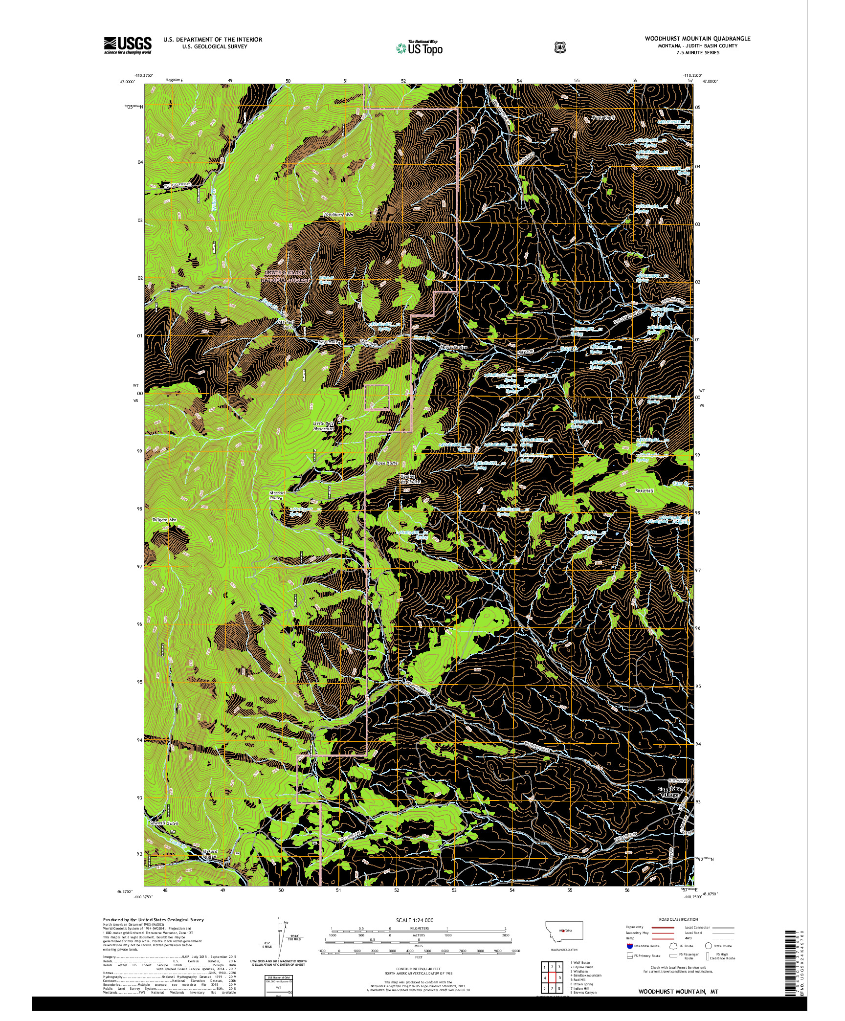 USGS US TOPO 7.5-MINUTE MAP FOR WOODHURST MOUNTAIN, MT 2020