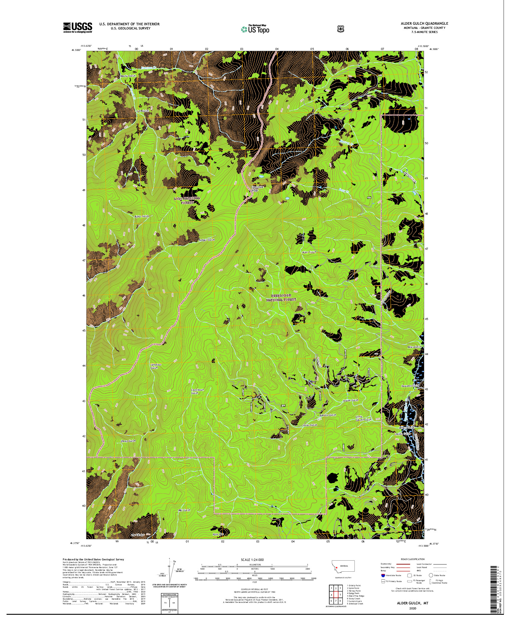 USGS US TOPO 7.5-MINUTE MAP FOR ALDER GULCH, MT 2020