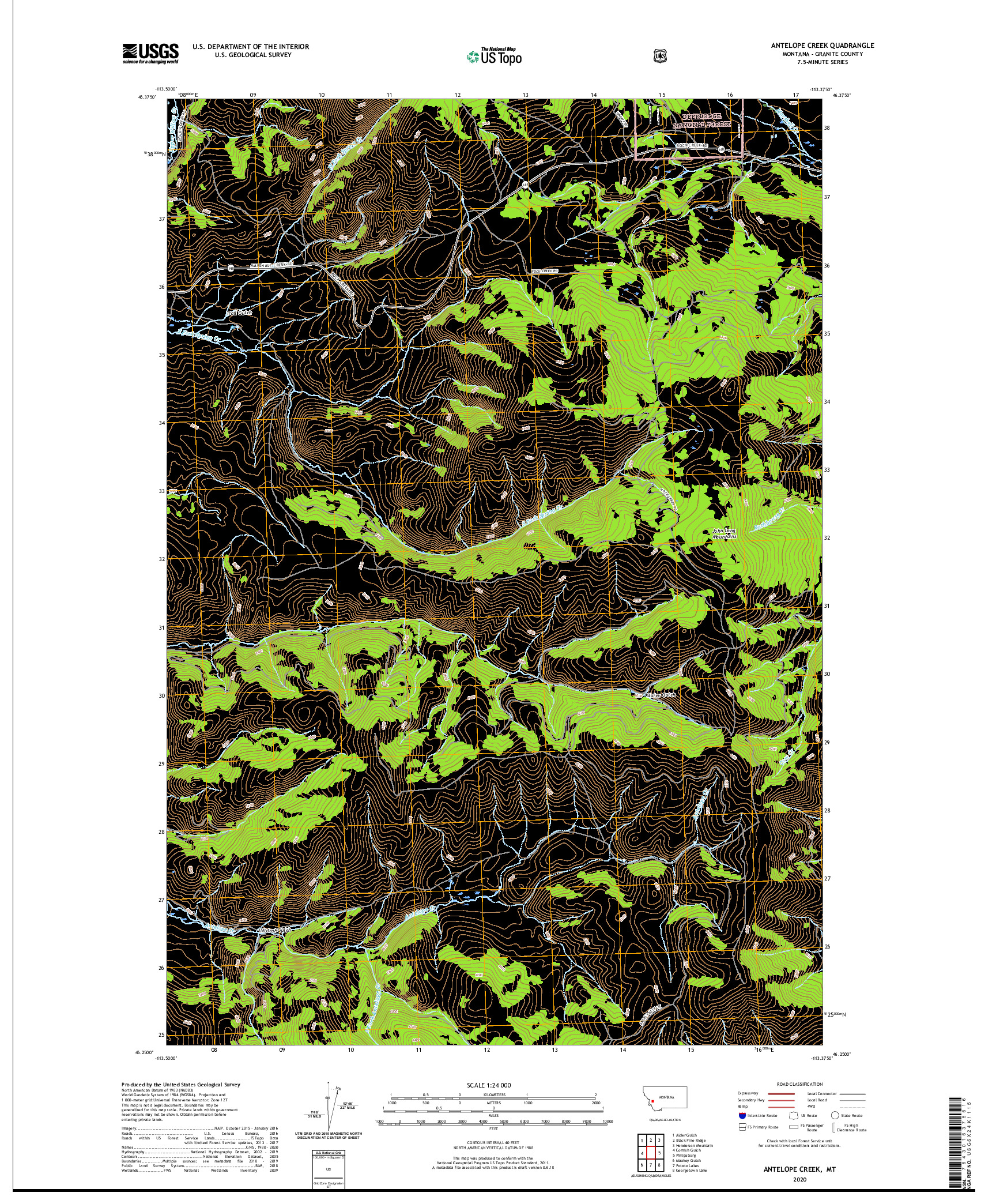 USGS US TOPO 7.5-MINUTE MAP FOR ANTELOPE CREEK, MT 2020
