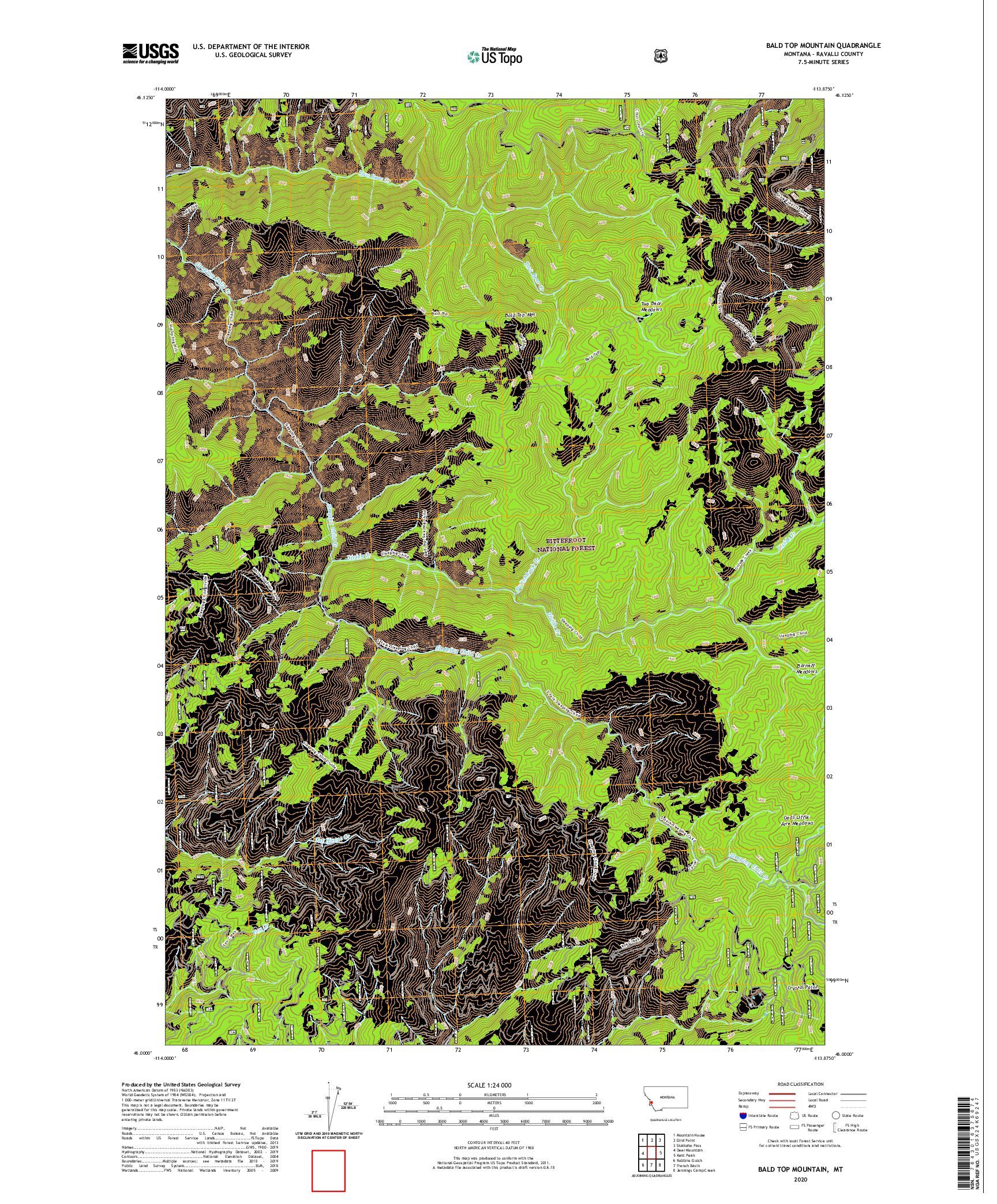 USGS US TOPO 7.5-MINUTE MAP FOR BALD TOP MOUNTAIN, MT 2020