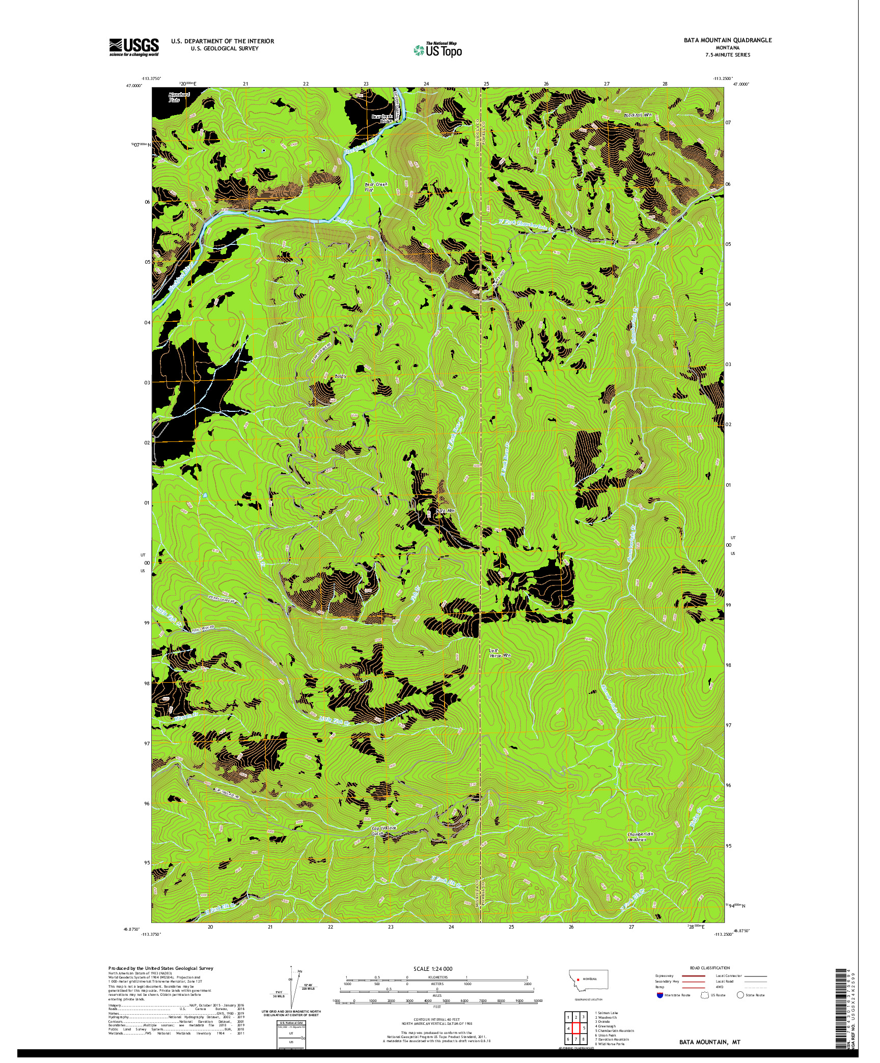 USGS US TOPO 7.5-MINUTE MAP FOR BATA MOUNTAIN, MT 2020